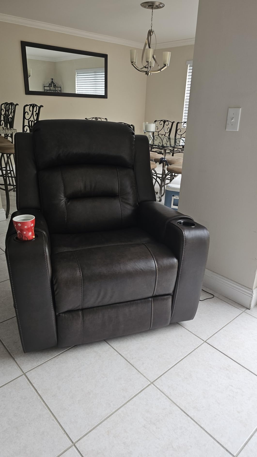 Watson & Whitely Oversized Genuine Leather Power Recliner Chair, Navy Blue - Extra-Wide Lay Flat Recliner for Big and Tall, Power Headrest, Cup Holders, Electric Reclining Sofa for Living Room customer photo 1