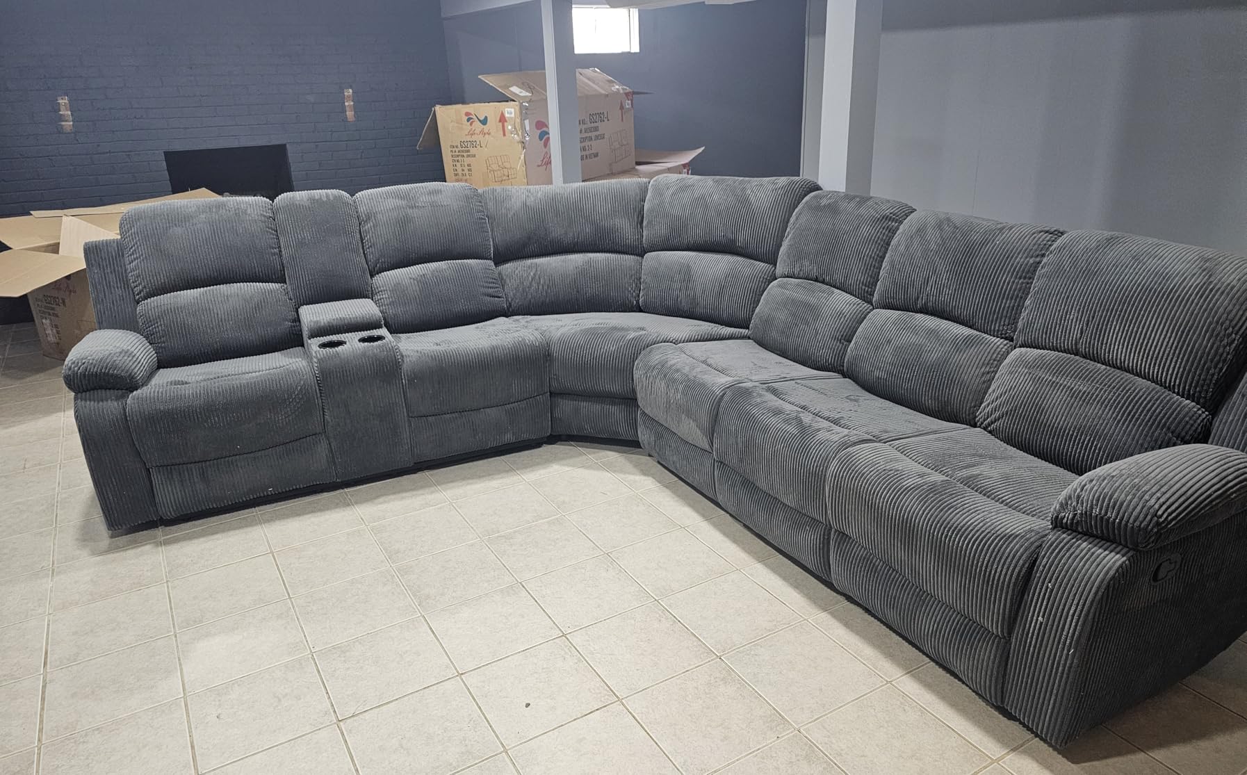 Manual Recliner Sectional Sofa Set, Bonded Leather L-Shaped Living Room Furniture Sets, Reclining Corner Couch with Drop-Down Table/Storage Console/Cup Holders for Home Office (Black, Sectional) customer photo 1