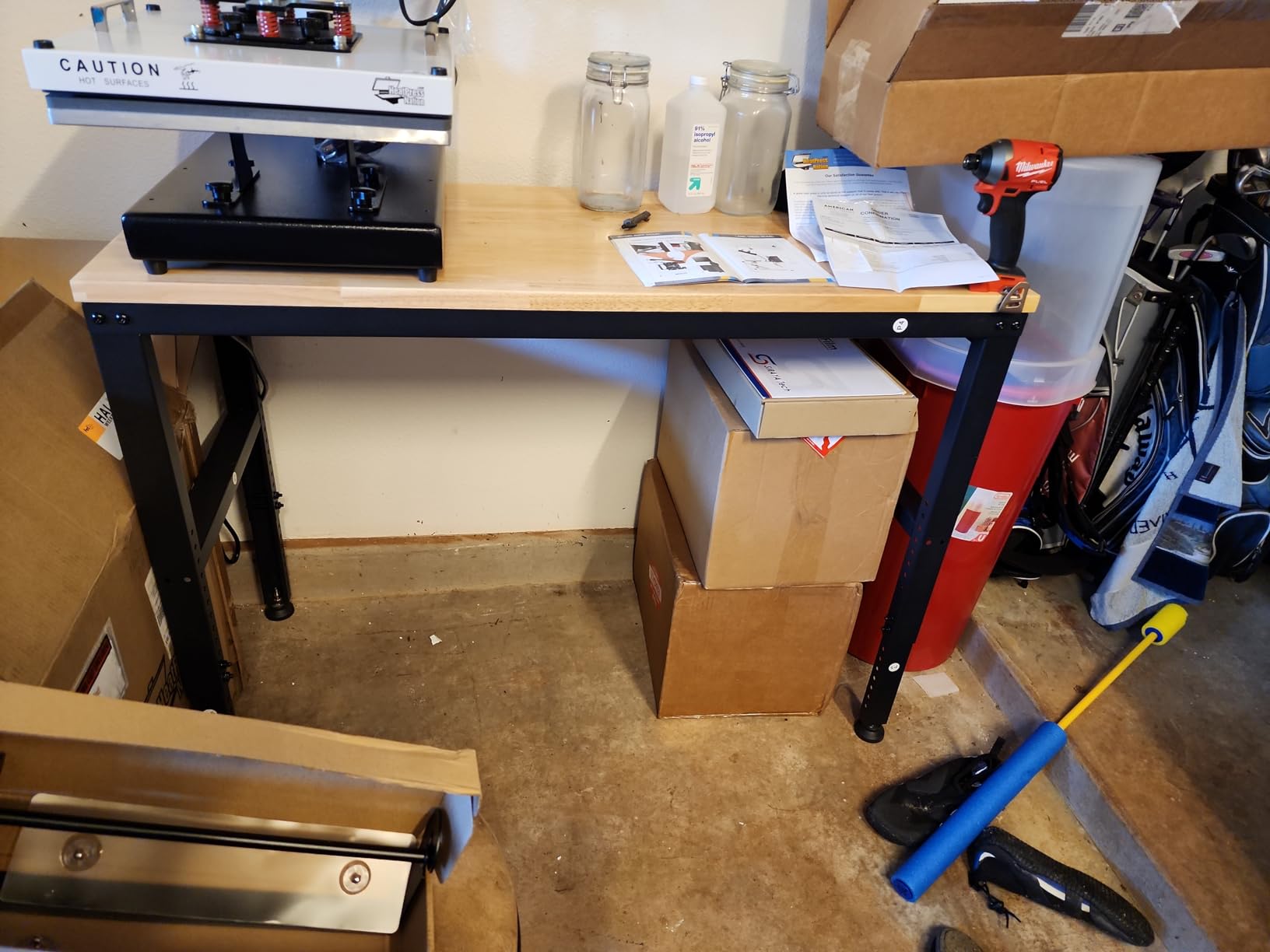 VEVOR Adjustable Workbench, 5000 lbs Capacity, 96 x 24 Inch Oak Wood Top Workstation with 4 AC Outlets & 2 USB Ports, Heavy-Duty Hardwood Worktable for Garage, Workshop, Home, Office, Commercial customer photo 2