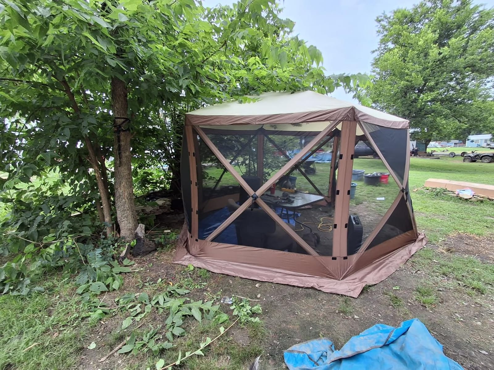 Aoxun 12x12ft Pop Up Canopy Tent, Camping Gazebo Screen Tent, Brown customer photo 1