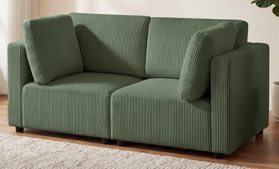 6 Seater 91'' Modular Sectional Sofa with Storage, Corduroy Beige | Cloud Comfort, L Shaped, 2 Throw Pillows, Storage Ottoman, Sectional Couches for Living Room, Bedroom, Apartment, Office customer photo 2