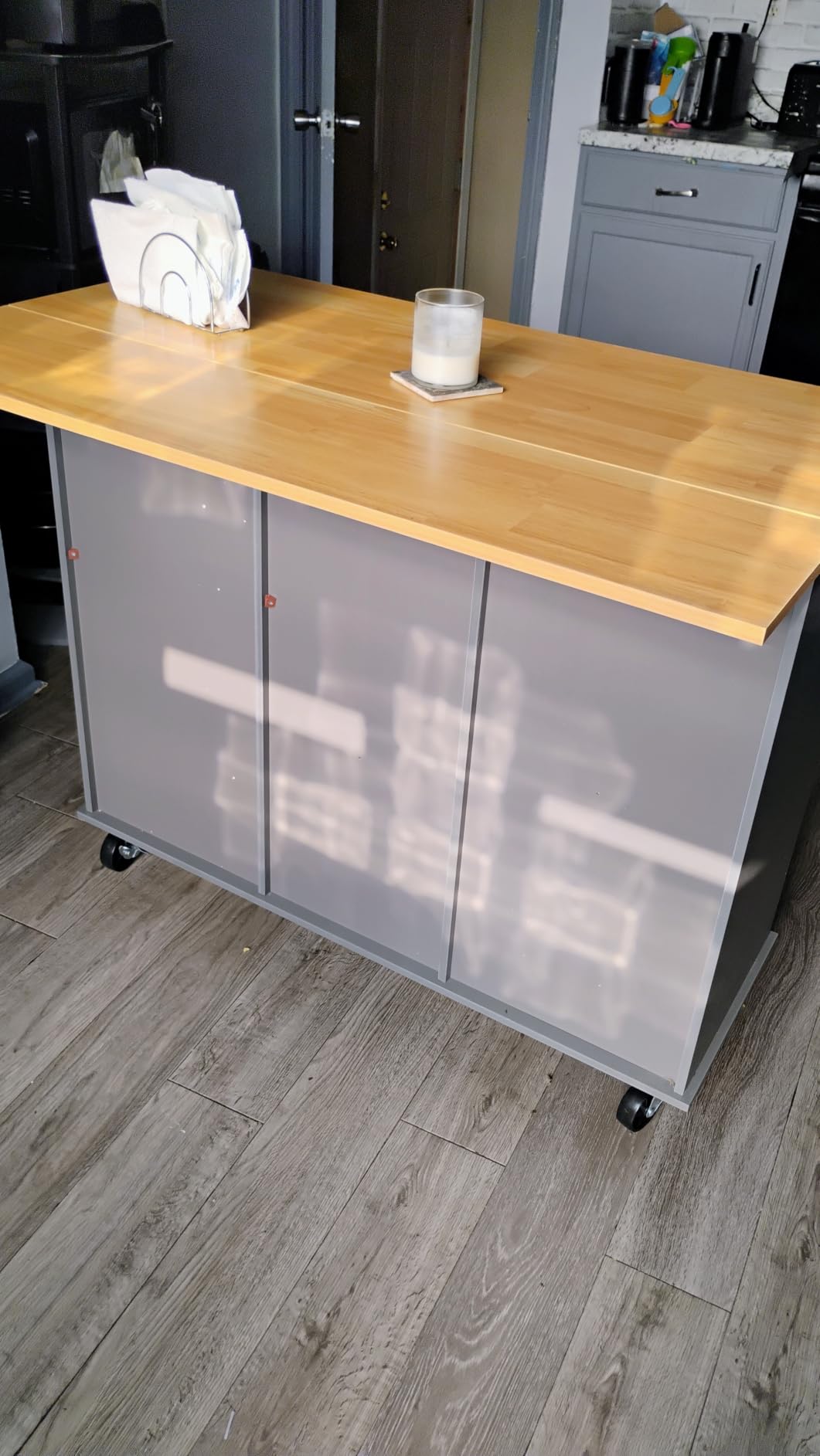 Shintenchi Kitchen Island cart with Storage, Portable Bar Cabinet on Wheels, Rolling Microwave Cart Side Table with Workstation for Kitchen, Dinning Room, White customer photo 1