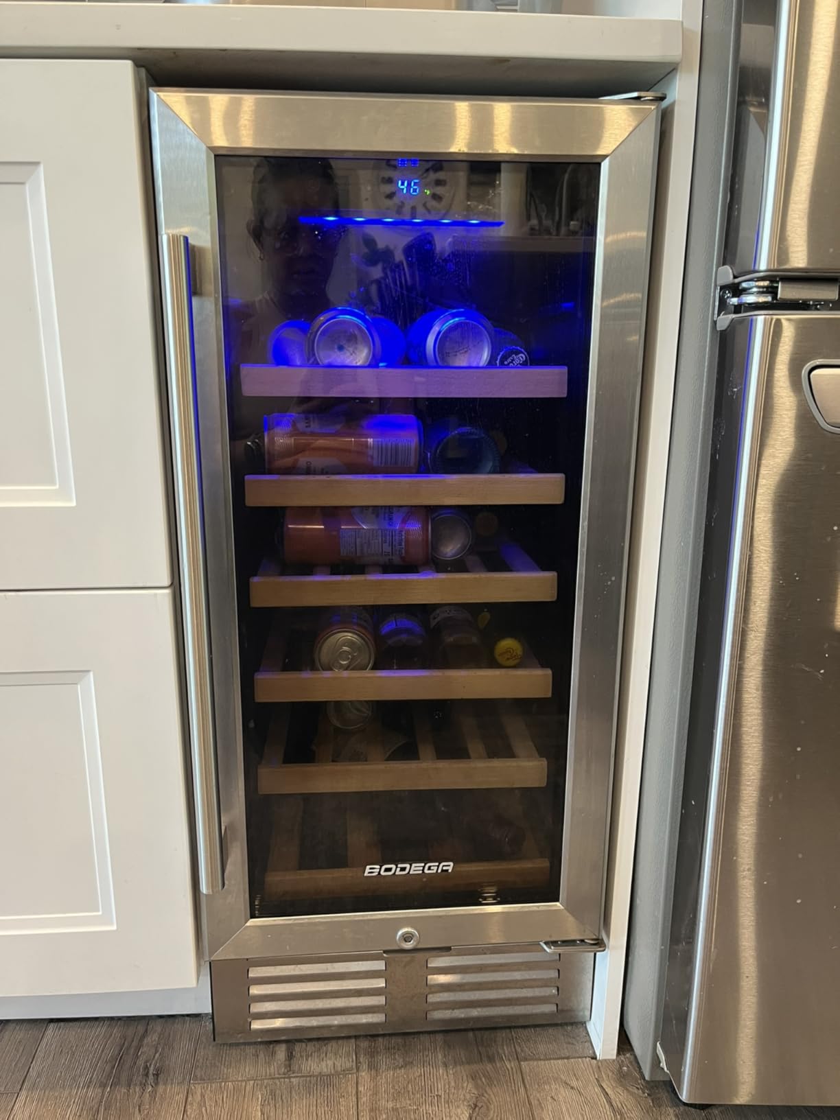 BODEGA 15 Inch Wine Fridge, 30 Bottle Dual Zone Wine Cooler, 41-72℉ Compressor Wine Refrigerator with Tempered Glass Door, Built-in or Freestanding Wine Cooler for Home Kitchen Bar (3.2 cu.ft). customer photo 1