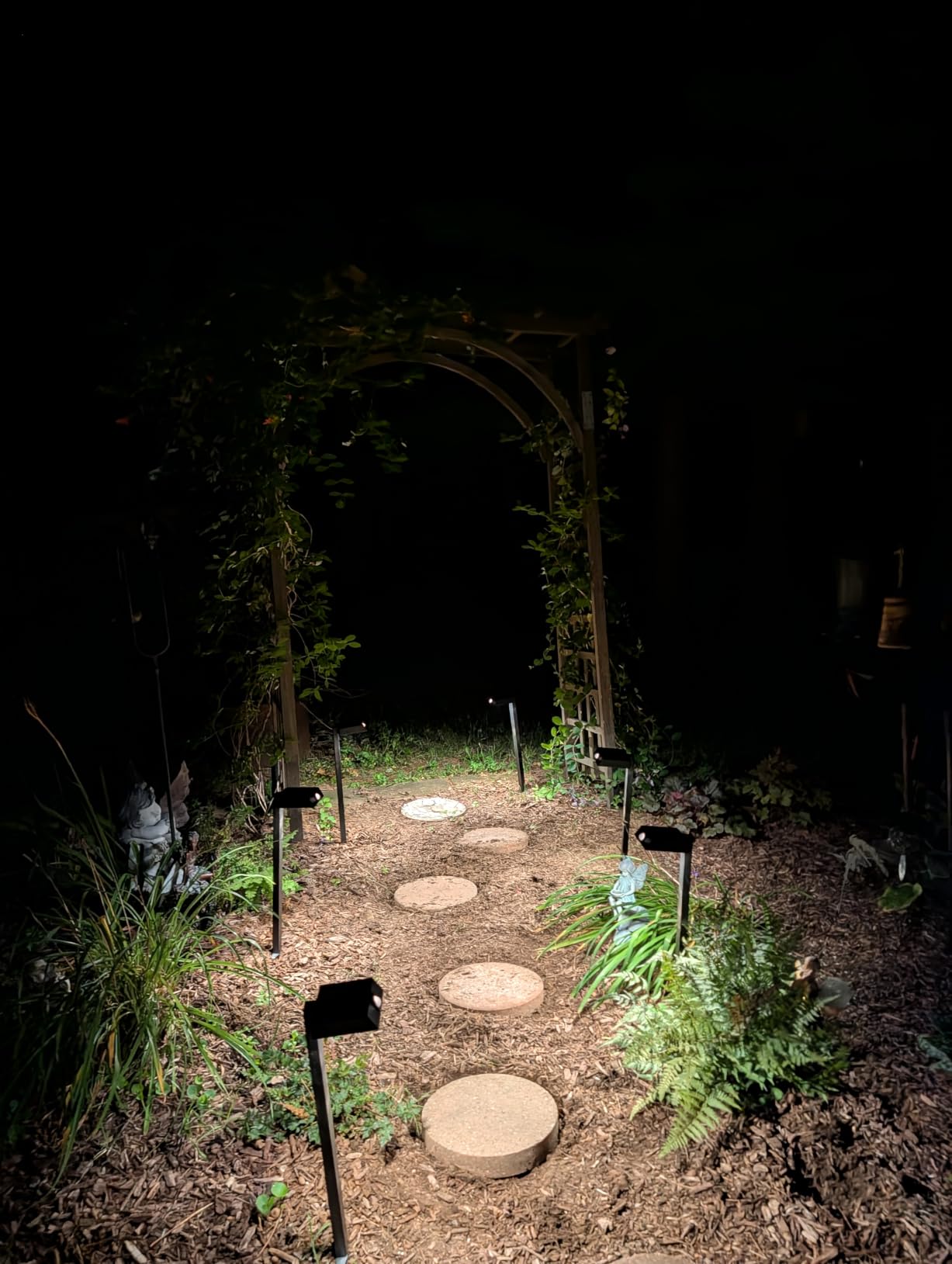 XMCOSY+ Solar Pathway Lights, 4 Pack Metal Motion Sensor Outdoor Lights | 300LM Bright Landscape Lights, All-Night Lighting, IP65 Waterproof Garden Light for Yard, Driveway & Walkway, Warm/Cool White customer photo 2