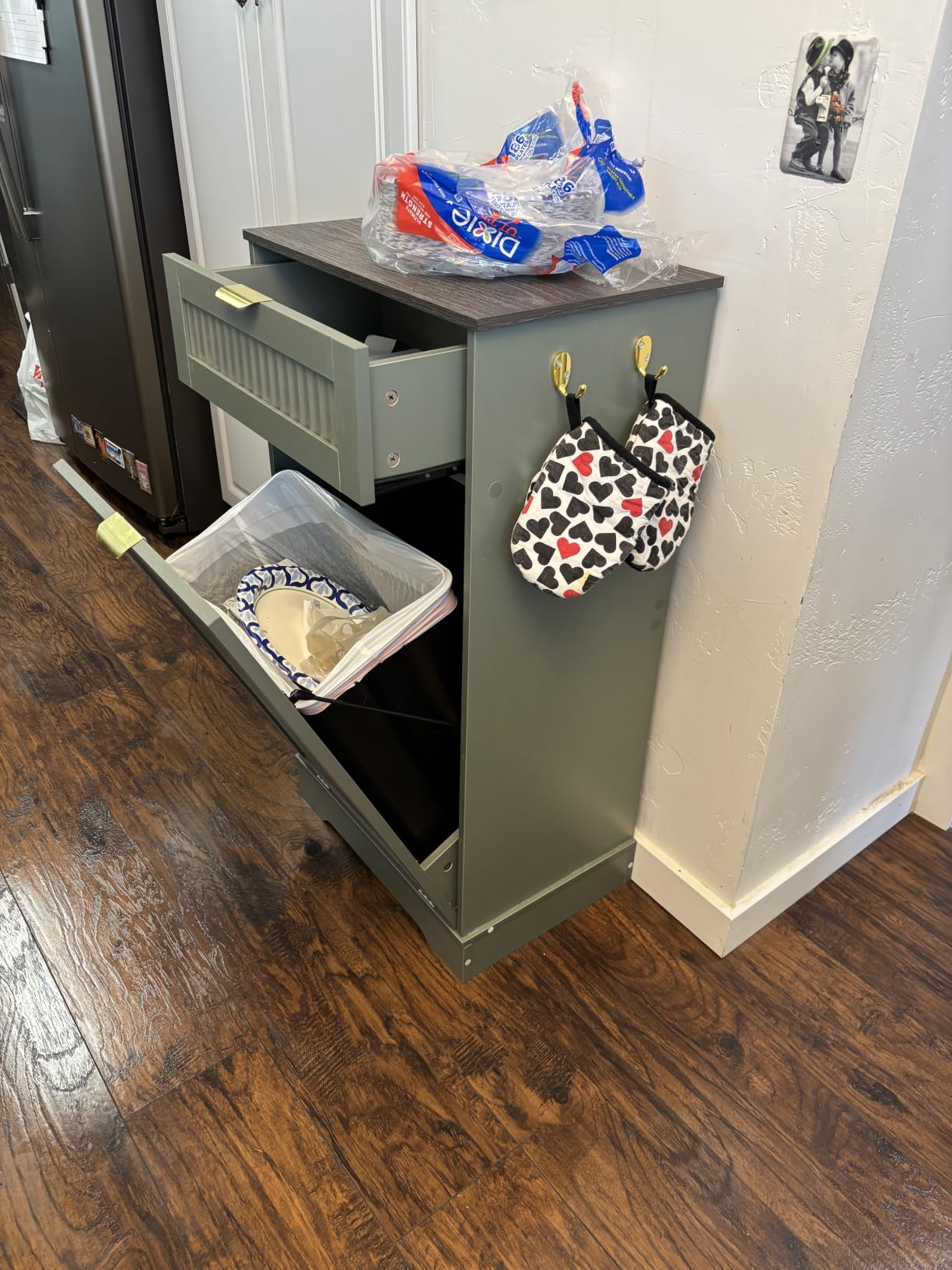 13 Gallons Tilt Out Trash Can Cabinet, Fluted Trash Cabinet, Green customer photo 2