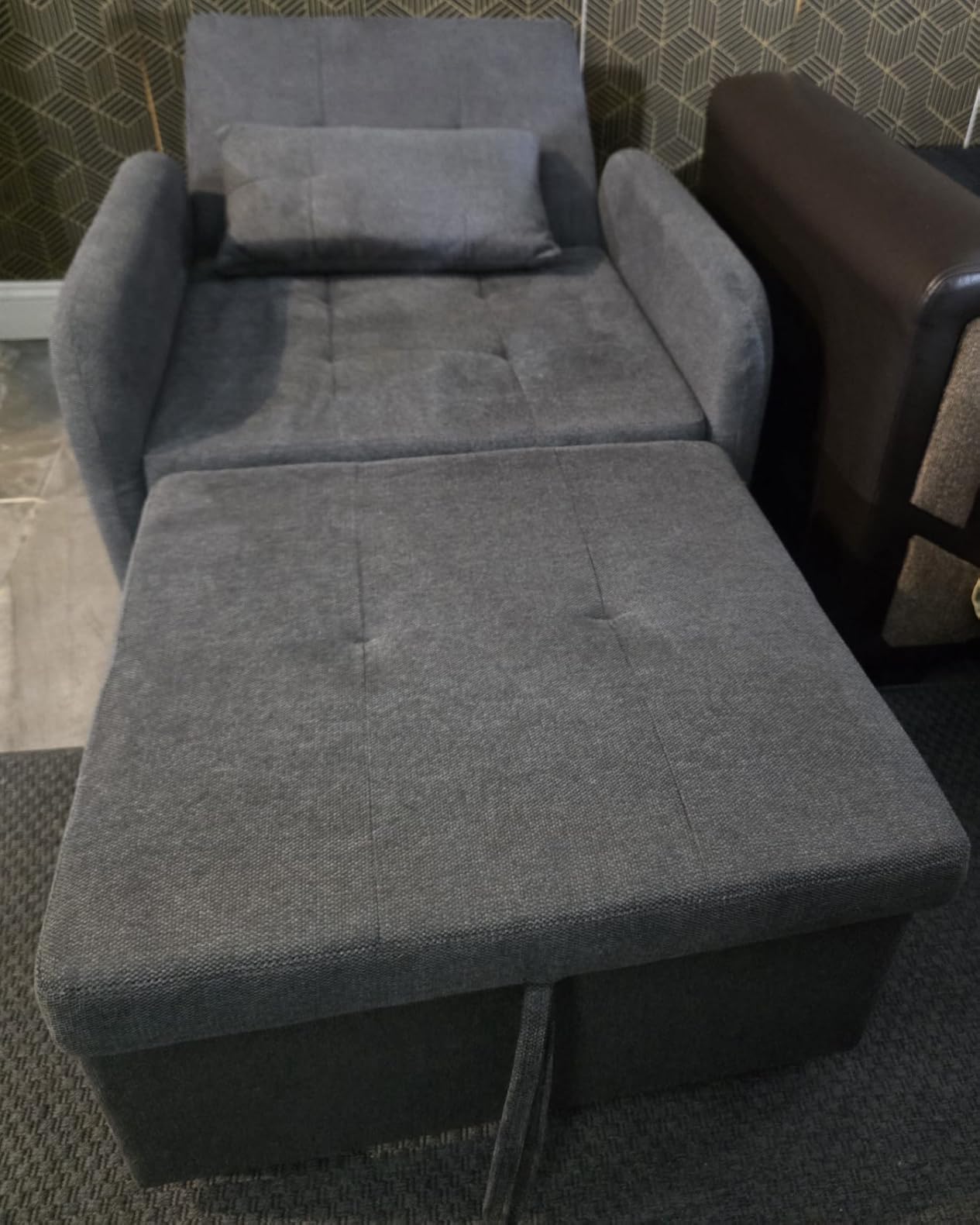 Convertible Sleeper Chair-Fabric Futon Sofa Bed, Single Sleeper Sofa, Small Couch Bed with USB Port, Foldable Table, Pillow, Adjustable Backrest for Dorm/Bedroom/College Darkgrey customer photo 2