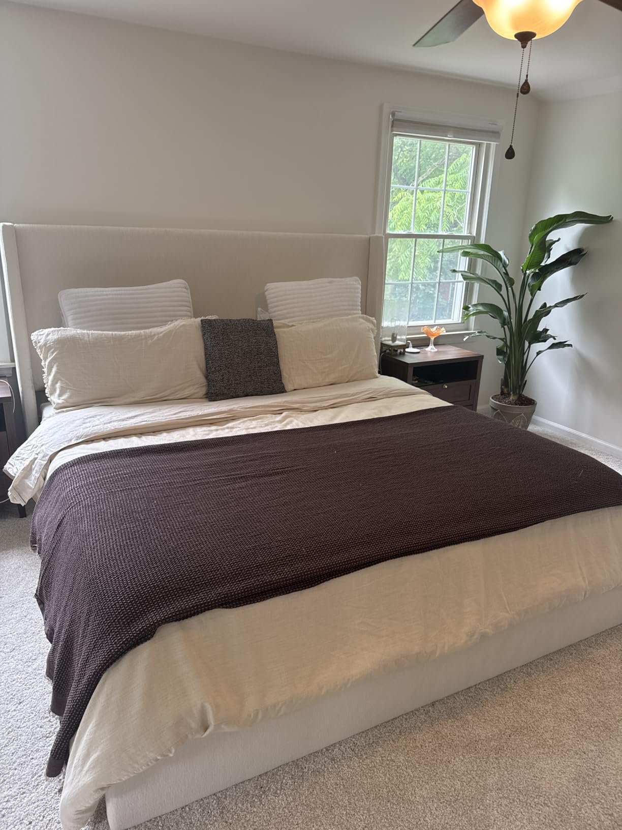 RECCI King Size Upholstered Platform Bed Frame with Tall Wingback Headboard | 53'' Extra Tall Wingback Headboard, Low Profile Grounded Design, Squeak-Free, Easy Assembly, No Box Spring Needed customer photo 1