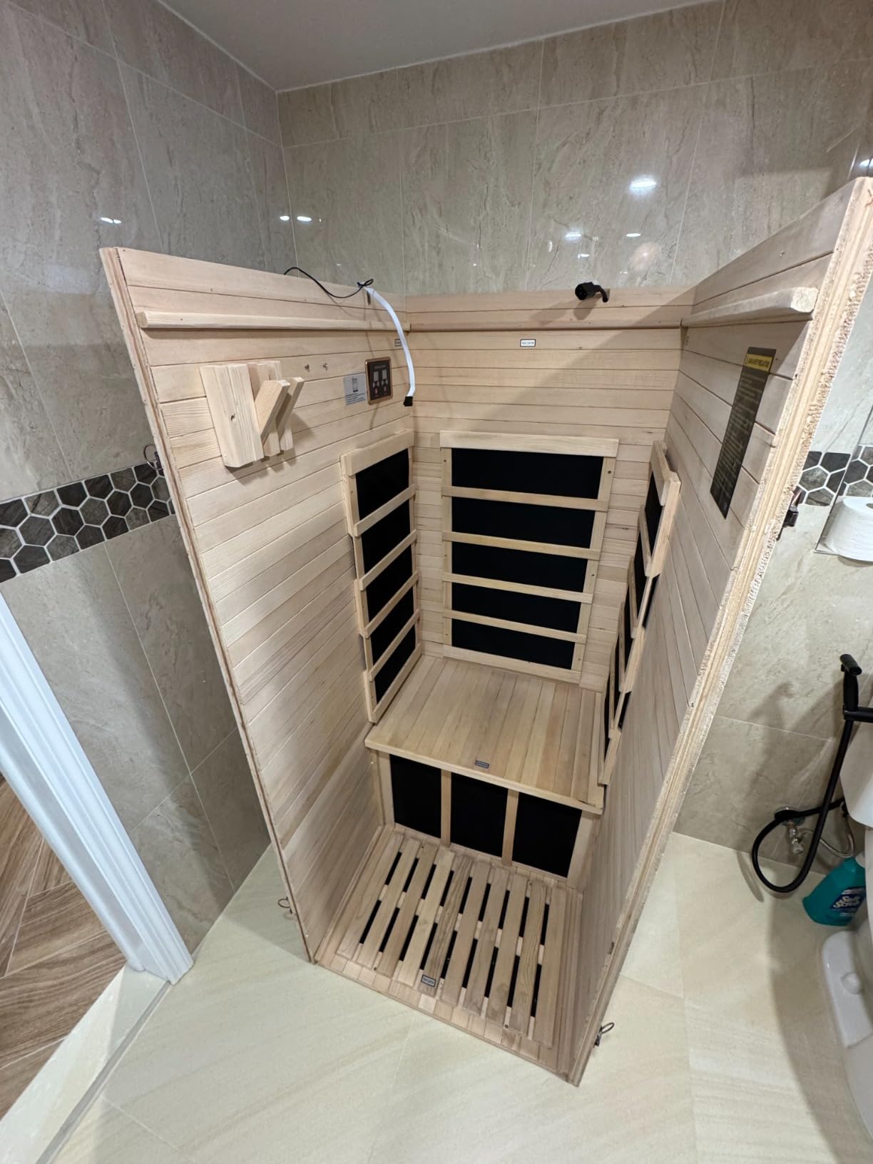 2 Person Far Infrared Sauna with Smart APP Control, Canadian Hemlock Wood Infrared Sauna Room, 2000W Low EMF Indoor Sauna with 8 Mica Heating Panels, Chromotherapy Color Light, Home Spa for Relaxation customer photo 2