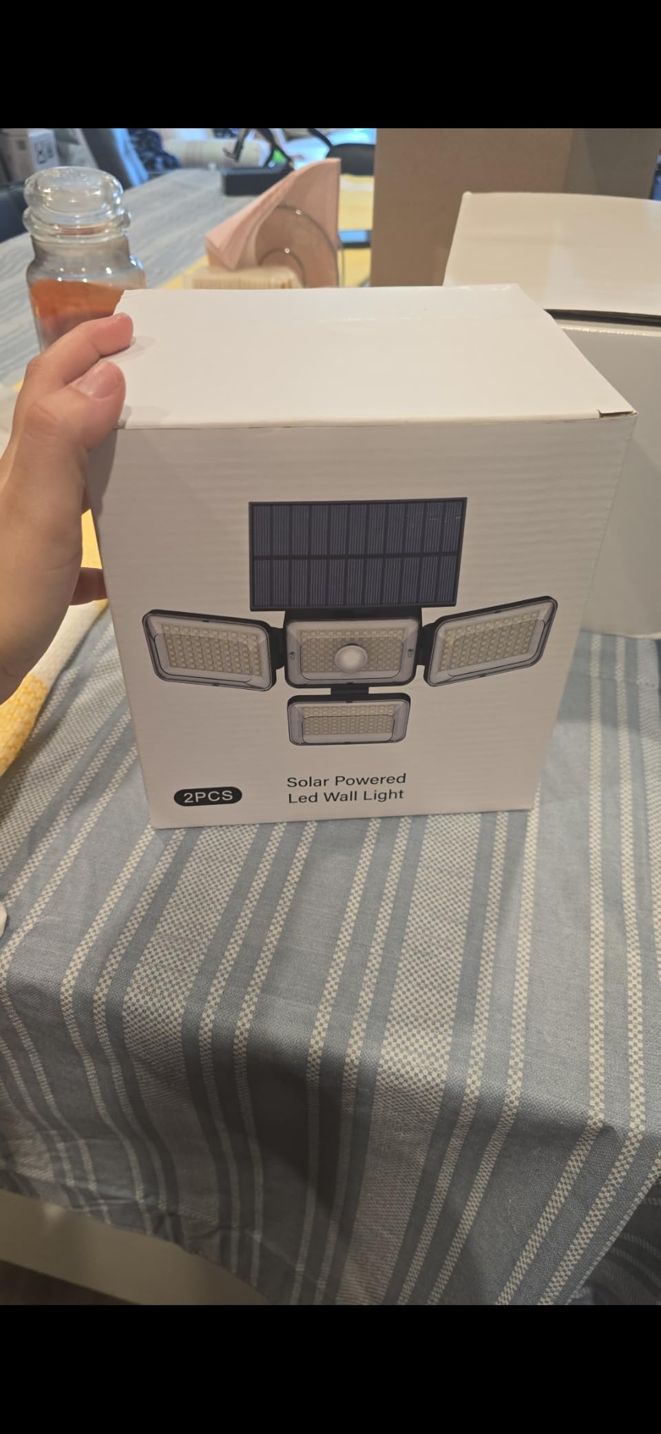 Solar Lights Outdoor Waterproof, 288 LED 2800LM Motion Sensor Outdoor Lights with Remote Control, 4 Head Solar Flood Lights Outdoor for Patio, Garage, Yard, Wall, IP65 Security Lights 2 Pack customer photo 1