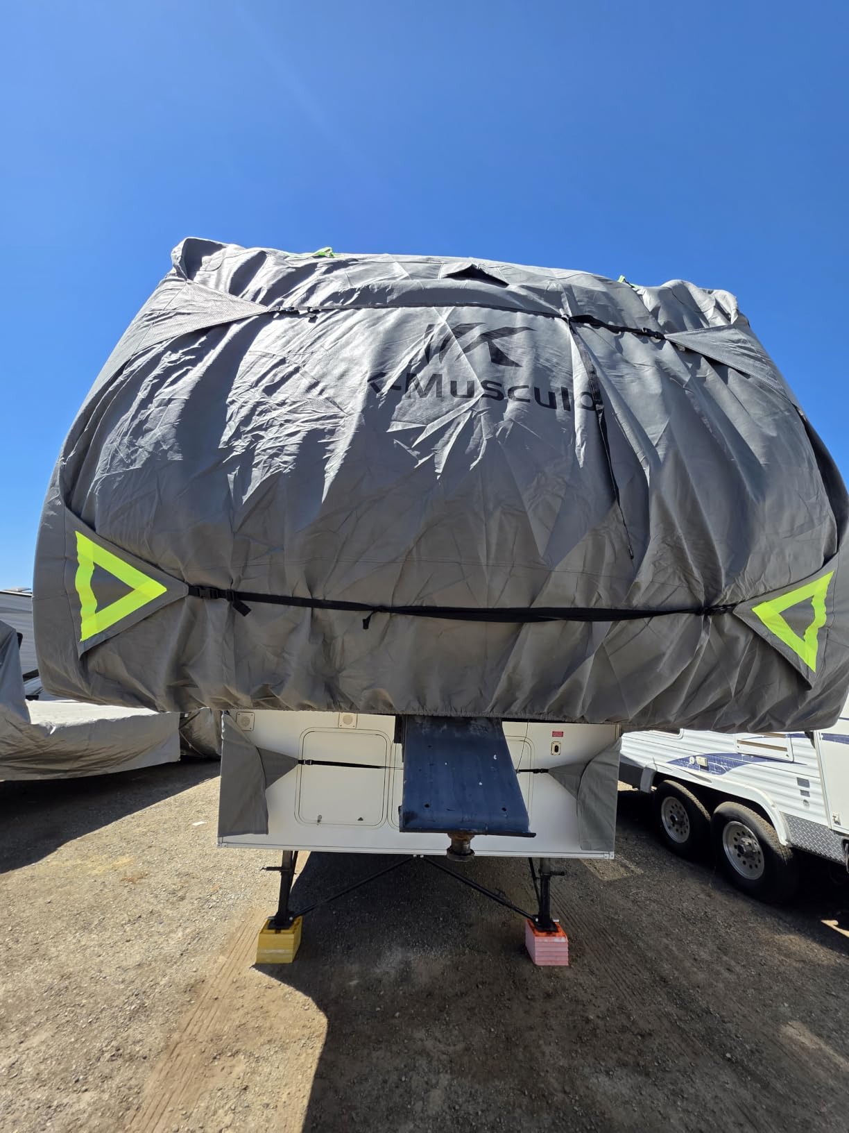 K-Musculo 5th Wheel RV Cover 37-41FT, 7 Layer Top Heavy Duty 5th Wheel Camper Cover, Extra-Thick Waterproof Windproof Anti-UV Rip-Stop Camper Cover, 6 Gutter Covers & 4 Tire Covers customer photo 1