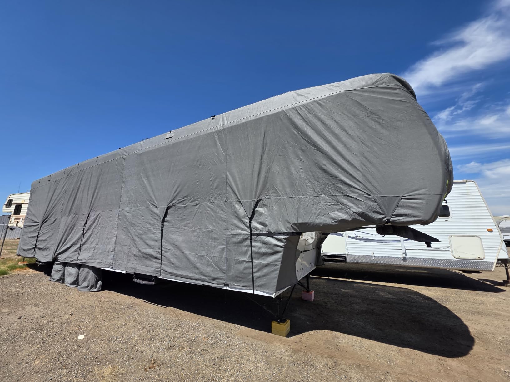 K-Musculo 5th Wheel RV Cover 37-41FT, 7 Layer Top Heavy Duty 5th Wheel Camper Cover, Extra-Thick Waterproof Windproof Anti-UV Rip-Stop Camper Cover, 6 Gutter Covers & 4 Tire Covers customer photo 2