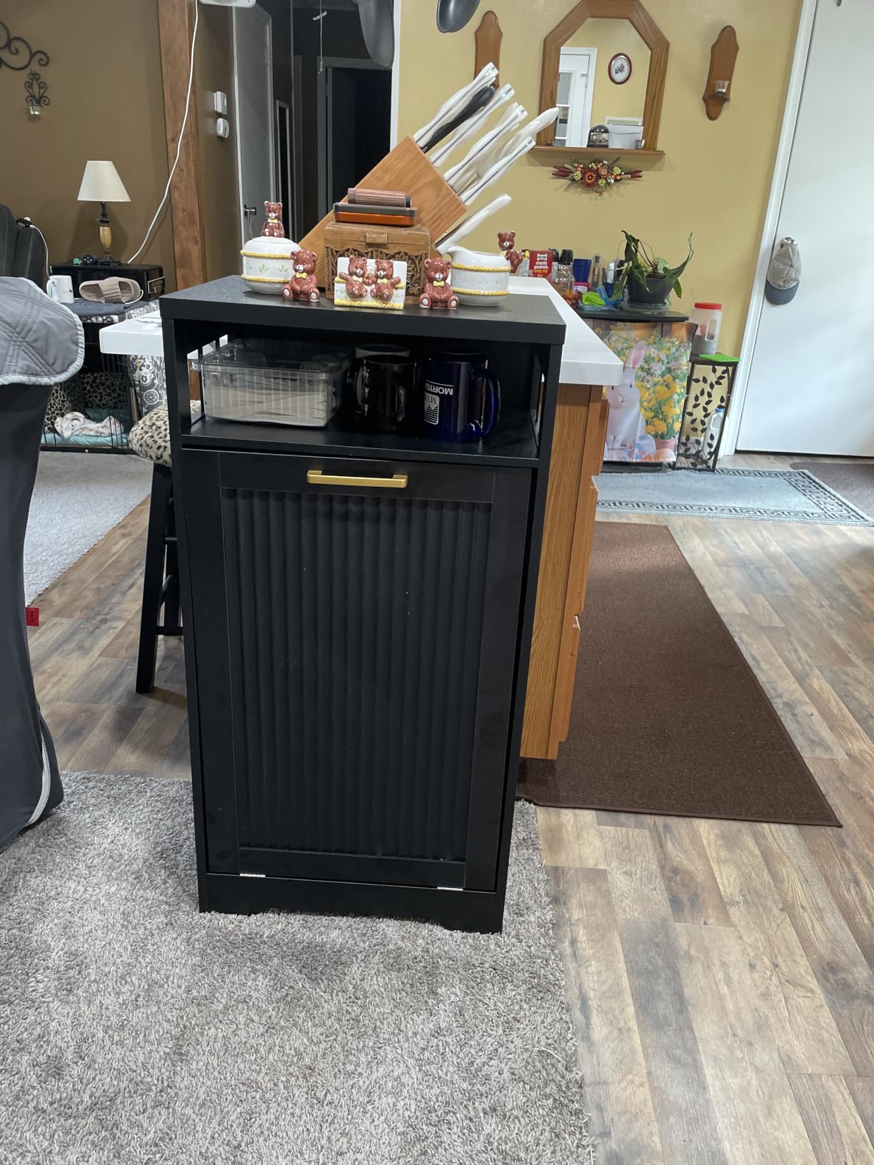 Pet-Proof Single 13 Gallon Tilt Out Trash Can Cabinet with Open Storage – Hide Garbage & Recycling Bins to Keep Your Kitchen Clean and Organized,Walnut customer photo 1