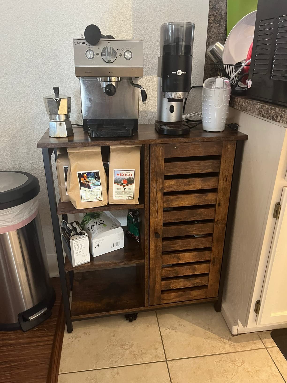 VASAGLE Buffet Cabinet, Sideboard, 3 Doors, 42.1 x 15.8 x 31.8 Inches | Farmhouse Coffee Bar Cabinet with 2 Drawers, Adjustable Shelves, Rustic White and Honey Brown, SIREN Collection ULSC531WJ01S customer photo 1