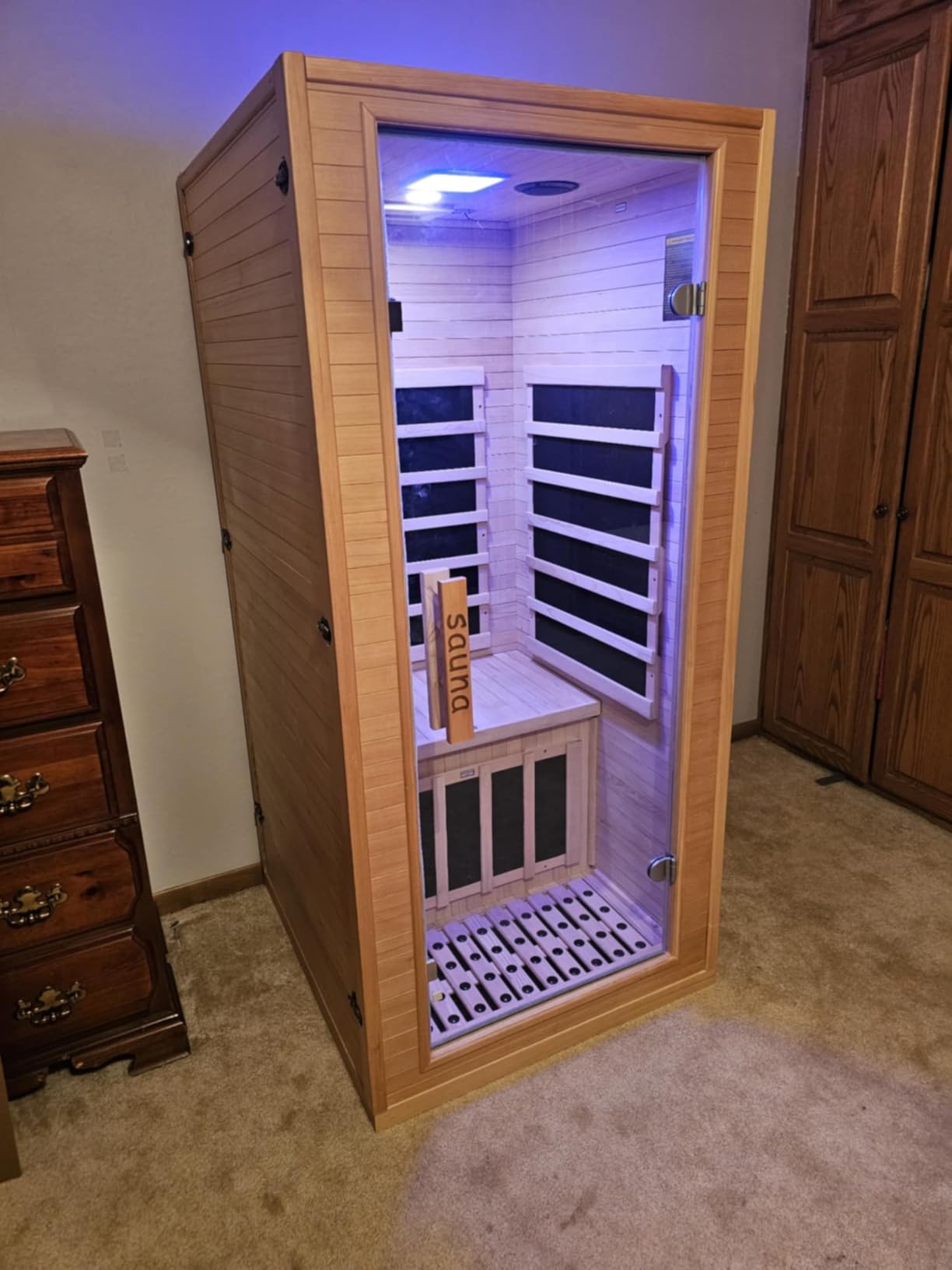 2 Person Indoor Home Infrared Sauna Room for Home Gym, Canadian Hemlock Wood, 616 * 220mm Red Light Beauty System, Fast Heating to 140°F, 110V/1800W, Bluetooth MP3, Gift for Family customer photo 1