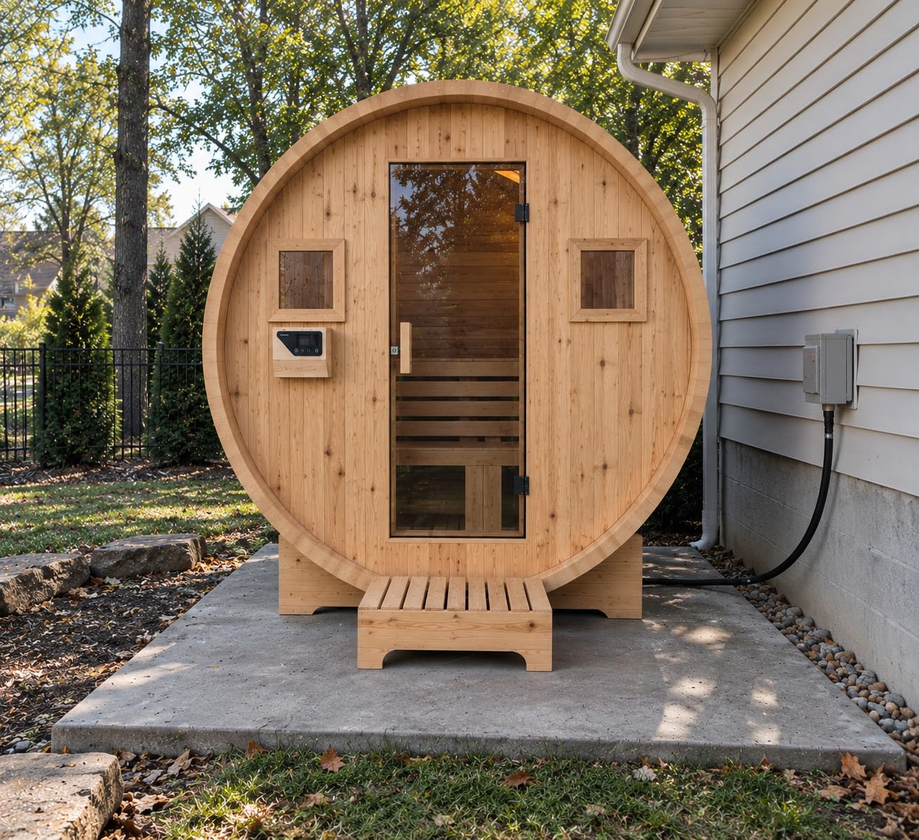 Outdoor Barrel Sauna, 4-6 Person Tradition Wood Dry＆Steam Sauna with Sauna Stone, 220V/6KW Electric Heater with Sauna Stone, Sauna Accessories, Waterproof Tarpaulin customer photo 1