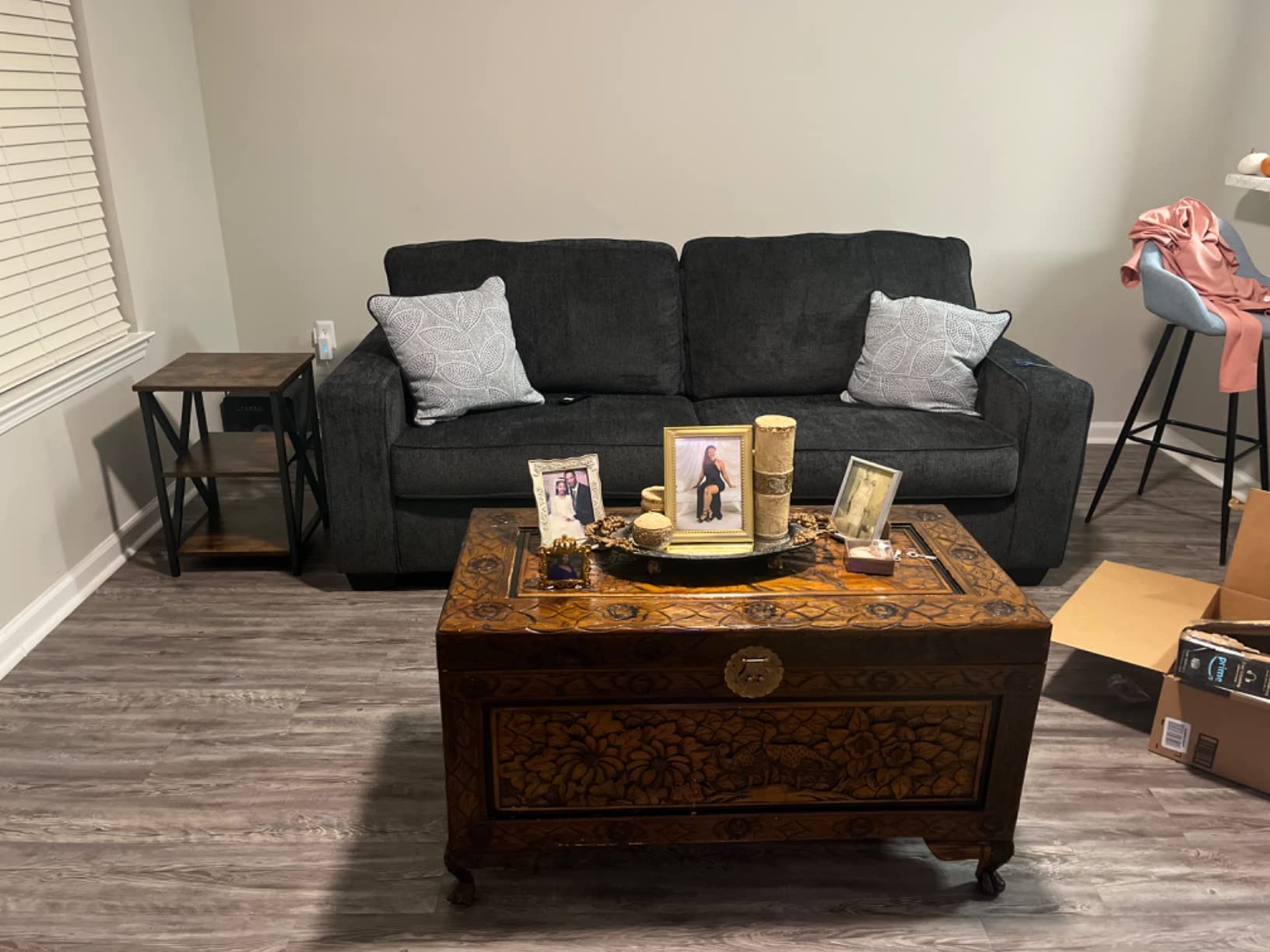VASAGLE Side Table with Charging Station and Storage Cabinet, Nightstand | Farmhouse Narrow End Bedside Table for Living Room Bedroom Office, Rustic White and Honey Brown, LIRY Collection ULET131W101S customer photo 1