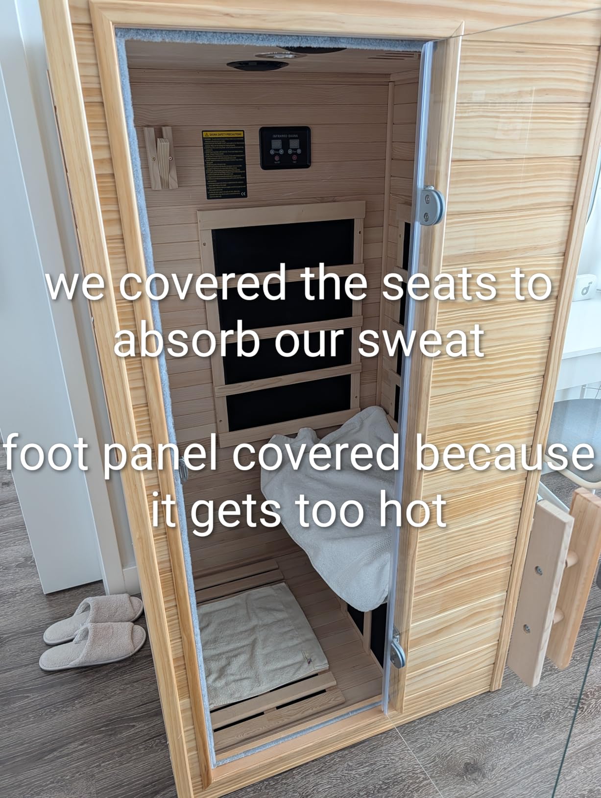 Mini Sauna 1 Person Far Infrared Sauna for Home, 4.9ft Space Saving Indoor Sauna with Front-Opening Glass Door, Natural Spruce Wood Dry Spa, 900W Rapid Warm-Up, Bluetooth, Cup Holder & LED Light customer photo 2