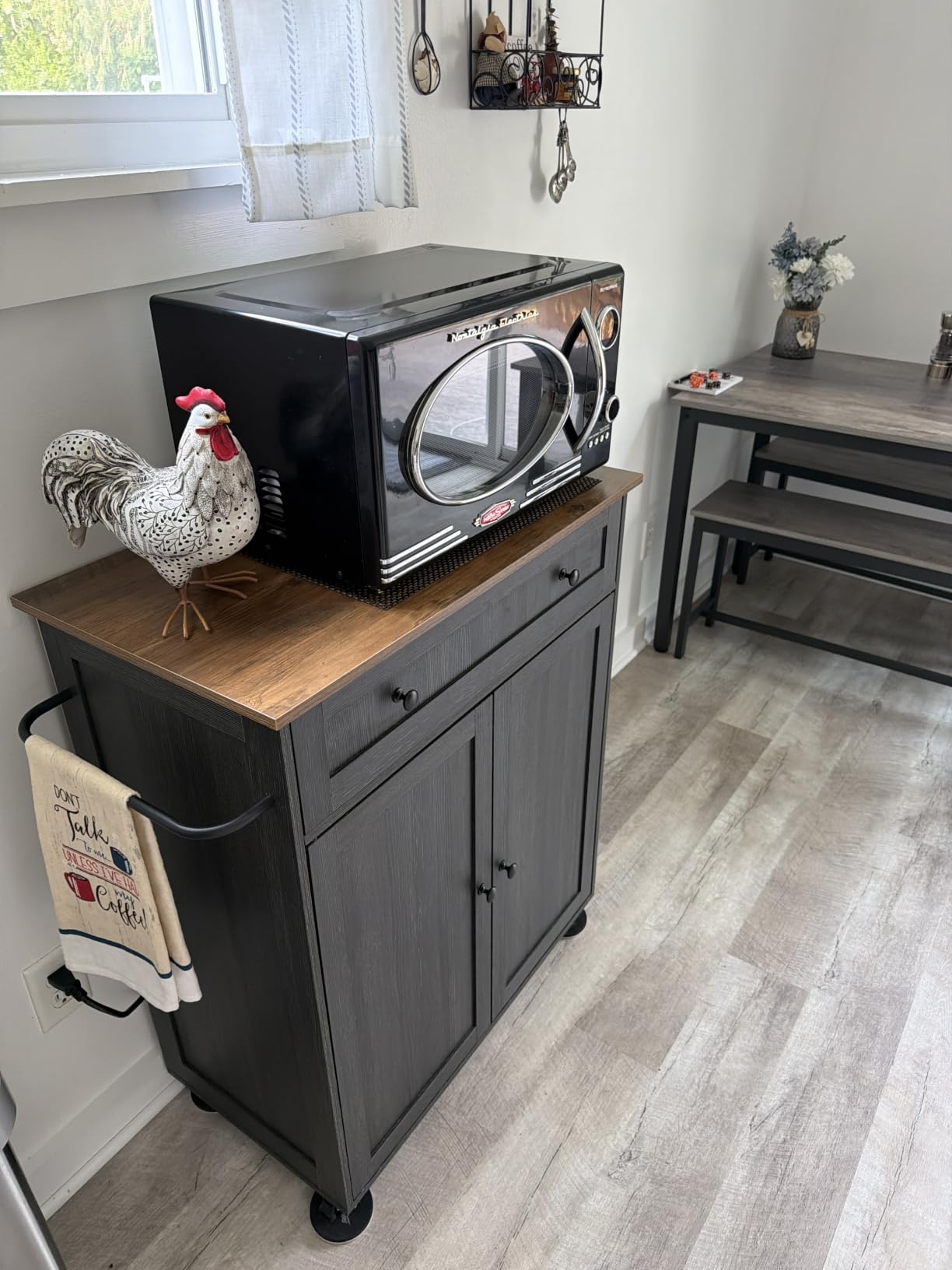 VASAGLE Mobile Kitchen Wooden Island Cart with Storage for Dining Room | Portable Mobile Cart on Wheels, 15.8 x 53.7 x 35.1 Inches, Rustic White and Honey Brown, SIREN Collection customer photo 2