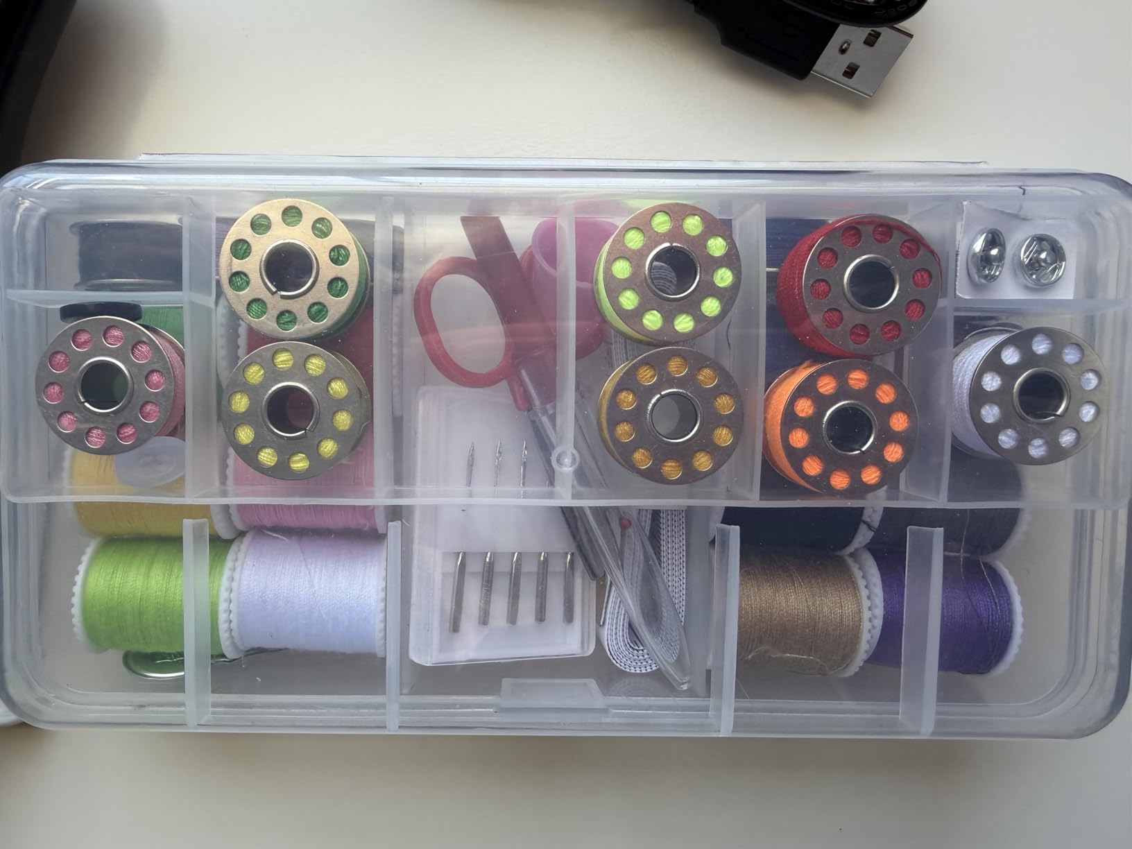 Portable Handheld Sewing Machine, Quick Stitch Mini Mender with 20 Thread Spools & Complete Accessory Kit, Electric Fabric Repair Tool for Clothes,DIY Crafts, Travel & Home Emergency Use. customer photo 1