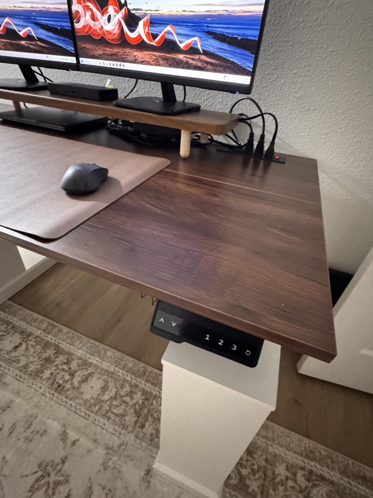 SEDETA Farmhouse L Shaped Electric Standing Desk with File Cabinet, 77 x 55'' Height Adjustable Home Office Computer Desk with 6 Drawers, Power Outlet, Sit Stand Desk, Black customer photo 2
