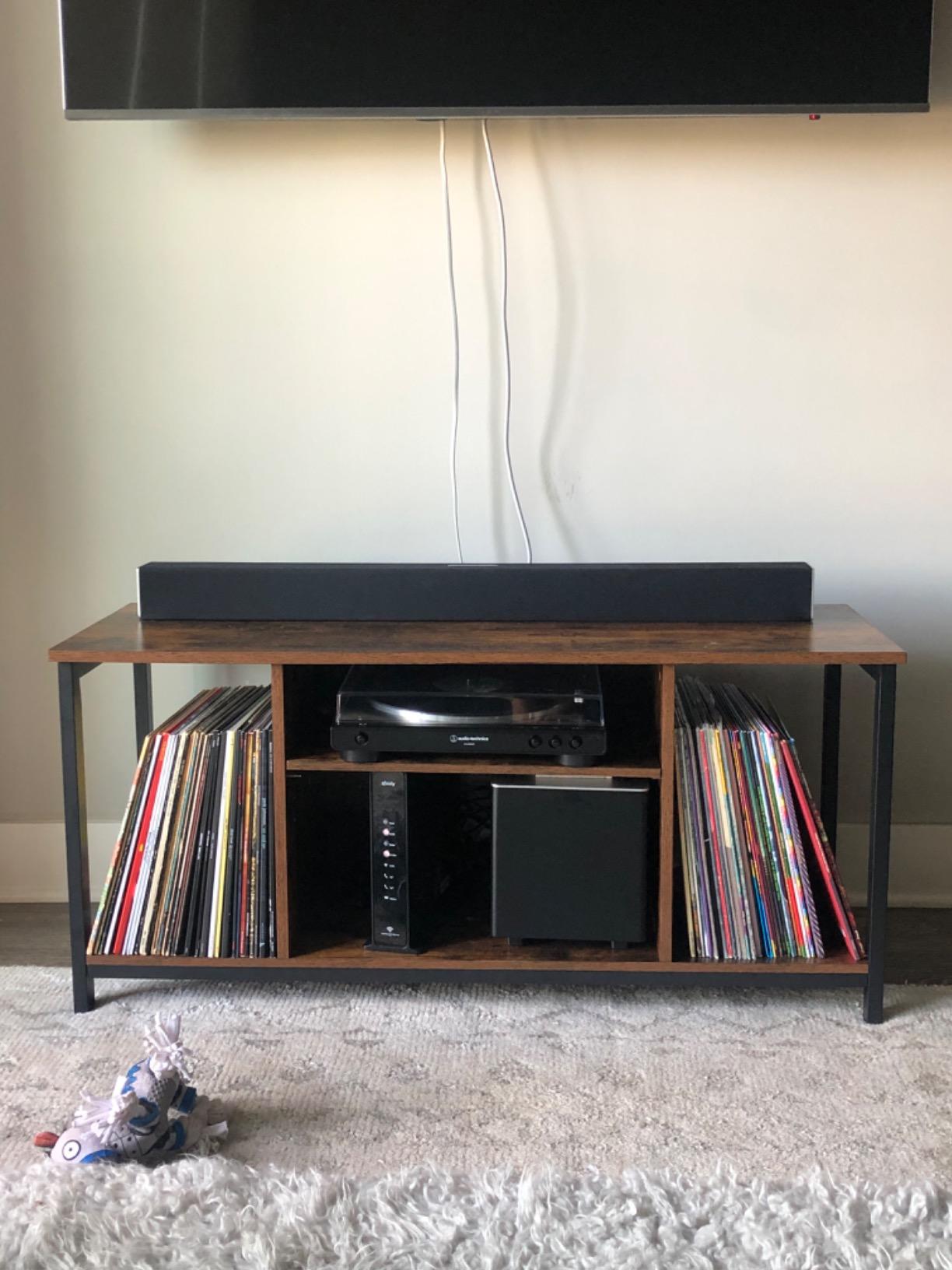 VASAGLE Tall Farmhouse TV Stand, Entertainment Center with Door for 65'' TV | Media Console with Storage Cabinet, 58.3 x 15.7 x 31.9 Inch, Rustic White and Honey Brown, LIRY Collection ULTV031W101S customer photo 1