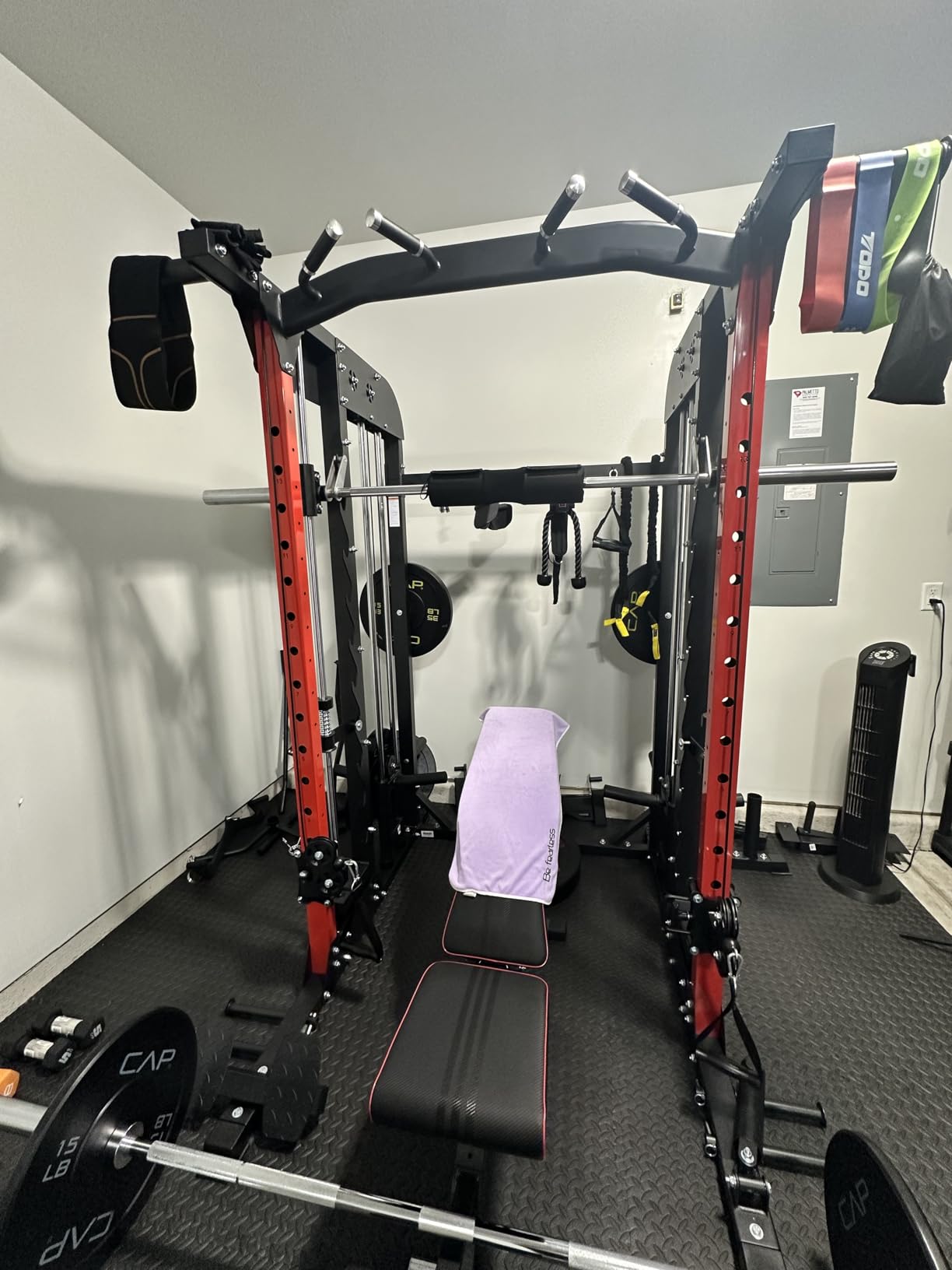 pooboo Power Cage Smith Machine with 2000LB Squat Rack Cable System customer photo 1