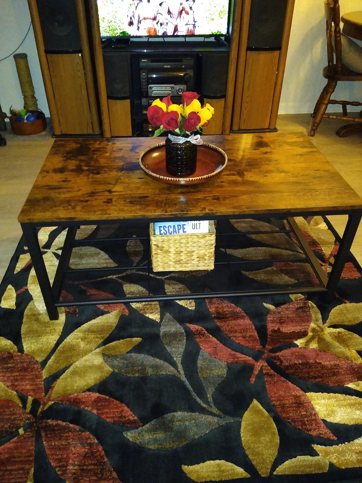 VASAGLE Farmhouse Coffee Table with Storage, Lift Top, Hidden Compartment | Square Coffee Table for Living Room, with Adjustable Shelves, Rustic White and Honey Brown, Hains Collection ULCT272W101S customer photo 1