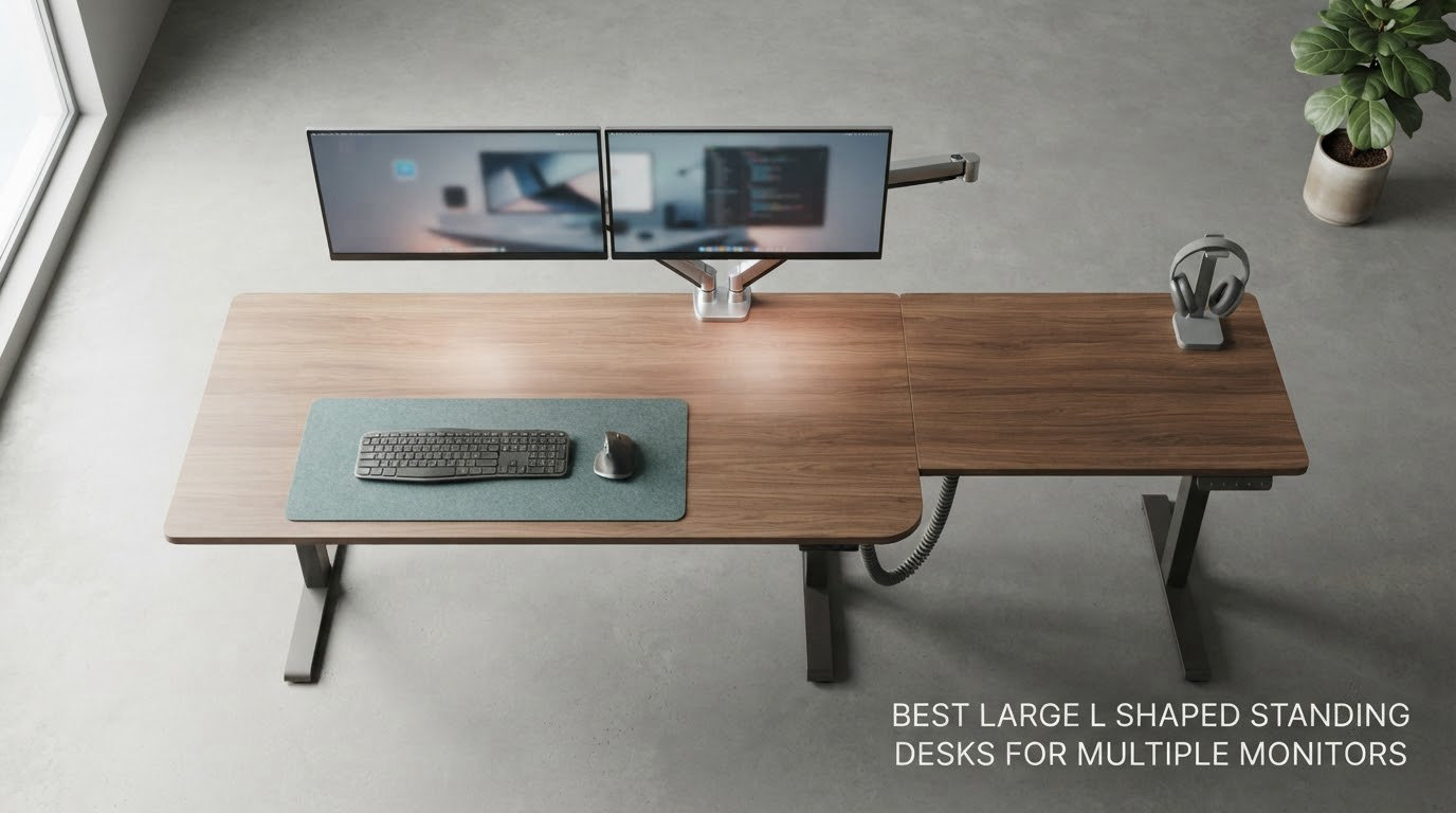 best large l shaped standing desks for multiple monitors
