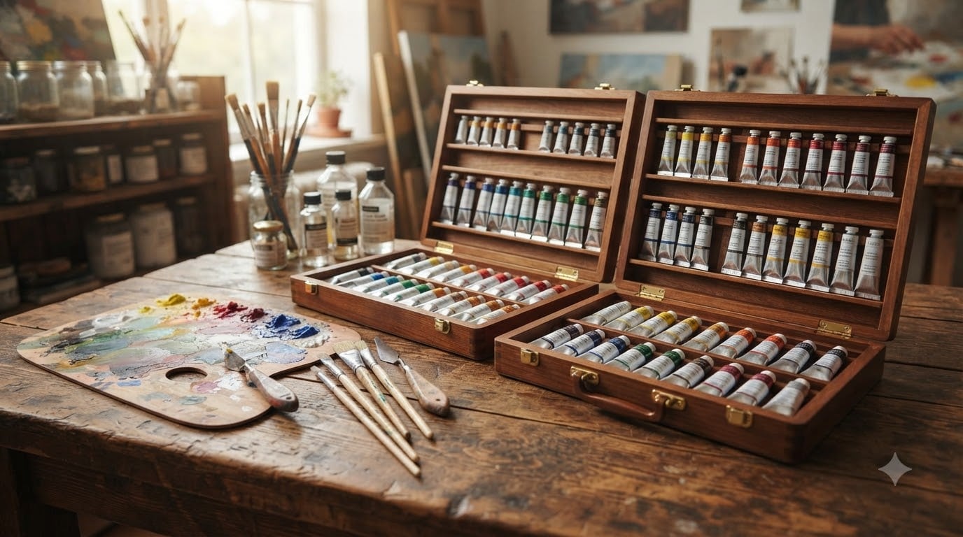best premium oil paint collections in wooden display cases