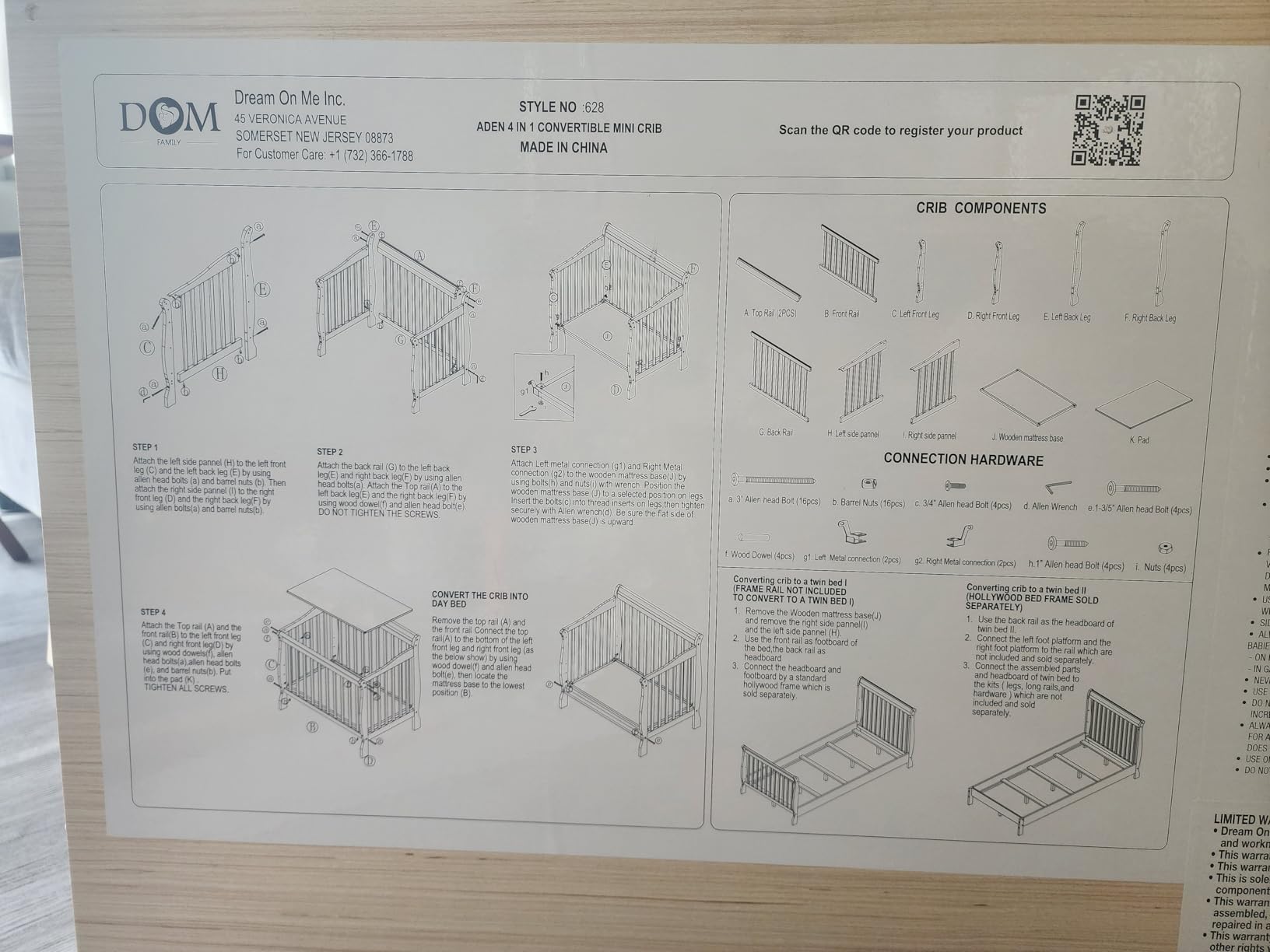 Dream On Me 4-in-1 Mini Baby Crib for Small Spaces, Aden, White customer photo 2