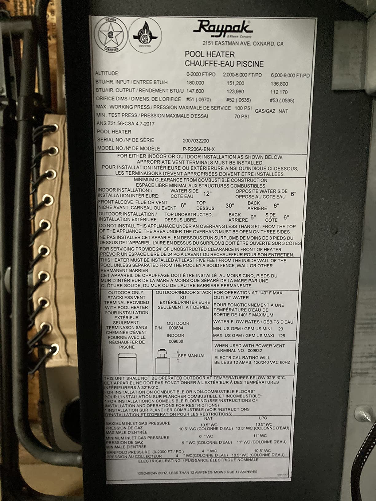 Raypak 009218 PR336AENC49 336000 BTU Natural Gas Pool Heater customer photo 2