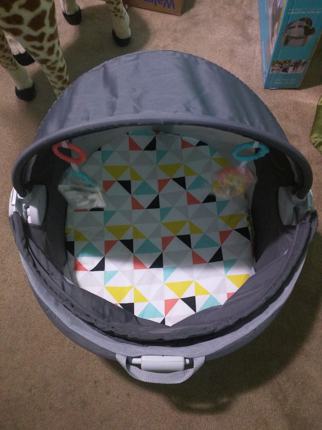 Fisher-Price Portable Bassinet On-The-Go Baby Dome, Travel Play Space with Developmental Newborn Toys & Canopy, Windmill customer photo 2