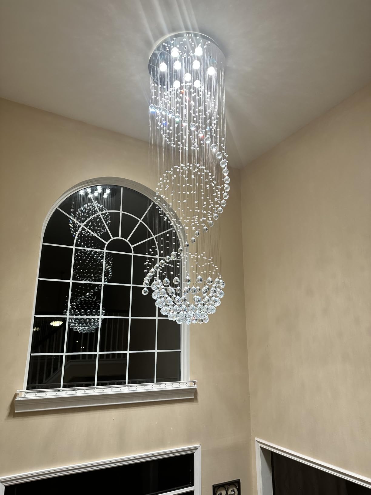 Modern Crystal Chandelier Spiral Sphere Design 9 Light Crystal High Ceiling Light Chandelier for Living Room Hotel Stairs Foyer Entryway Height 79 inch Flush Mount Diameter 24 inch customer photo 1