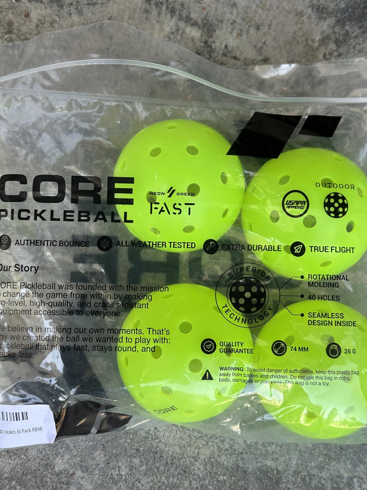 CORE PRO2 Outdoor Pickleball Balls, 40-Hole Design, Textured Lime Green Surface, Consistent Bounce, Stable Flight and Crack-Resistant Construction customer photo 1