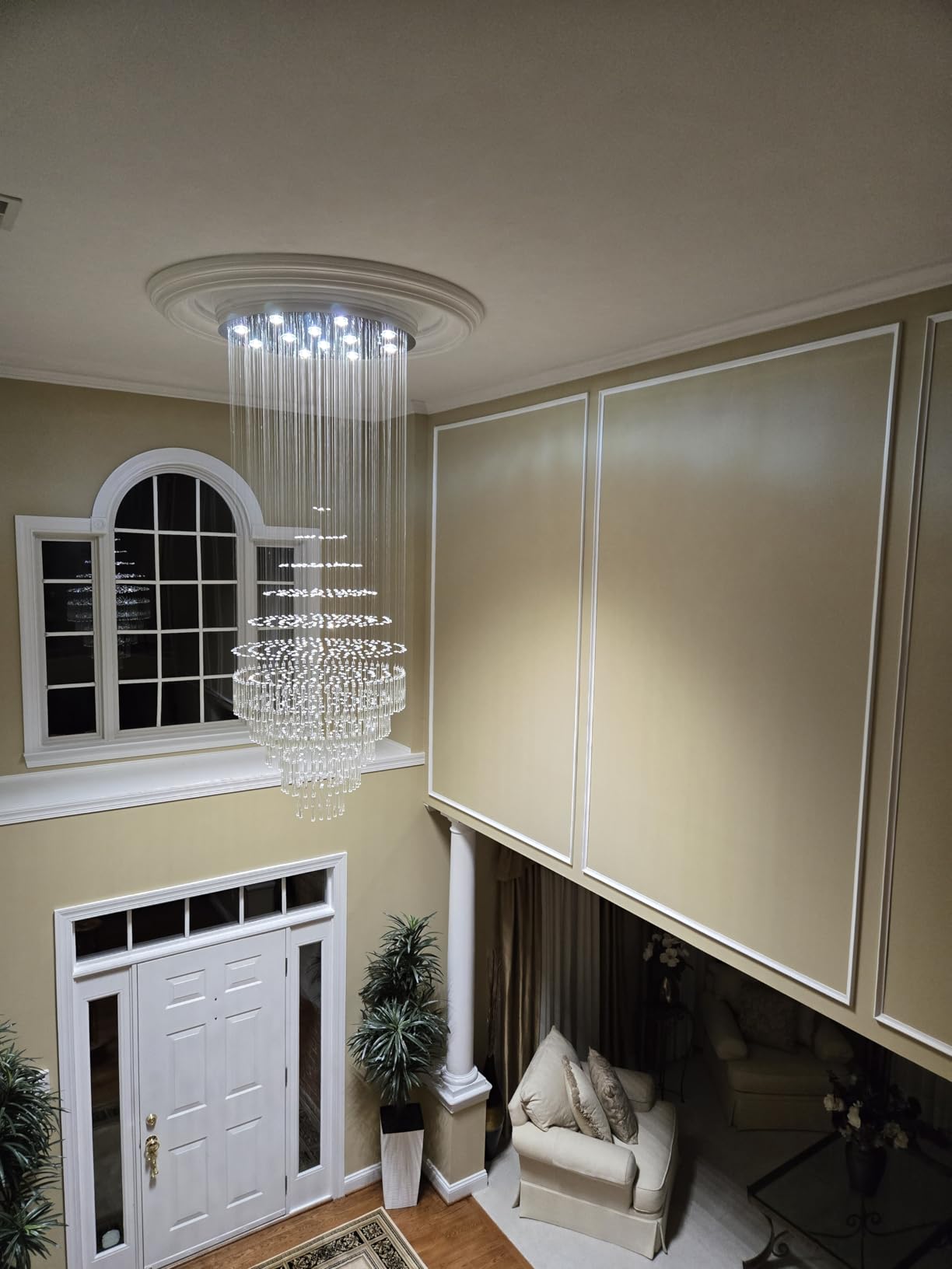 Luxury Large Foyer Chandelier, Modern 12-Lights Round Raindrop Crystal Chandeliers High Ceiling Flush Mount Light Fixtures for Hallway, Entryway, Stairs,Front Entrance D31.5 X H86.7 of CRYSTOP customer photo 2
