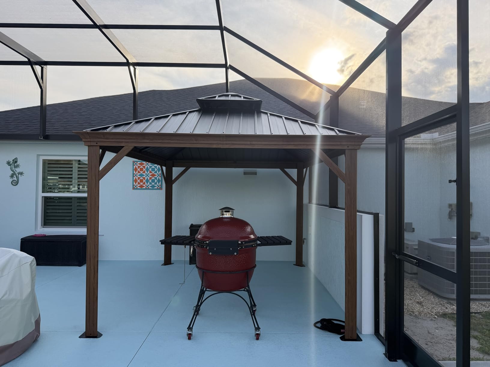 PURPLE LEAF Hardtop Gazebo 12' x 12' with Drainage System, Wood Grain Frame customer photo 2