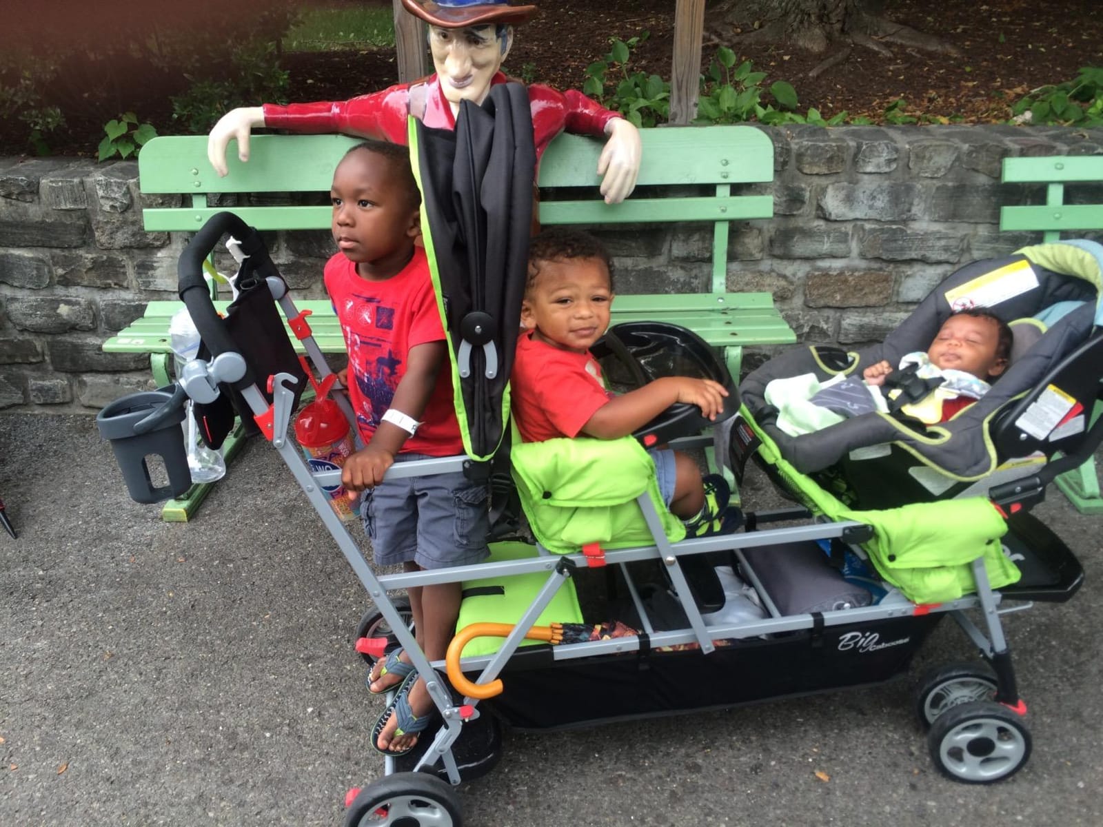 Joovy Big Caboose Triple Stroller with Rear Bench and Standing Platform, Reclining Seats, Optional Rear Seat, and Two Universal Car Seat Adapters, Jet customer photo 2