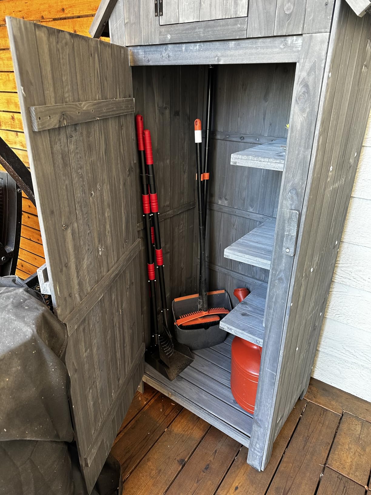 VINGLI Outdoor Wooden Storage Shed, Garden Shed Outside Tool Cabinet with Safety Latch, Patio Storage Organizer customer photo 1