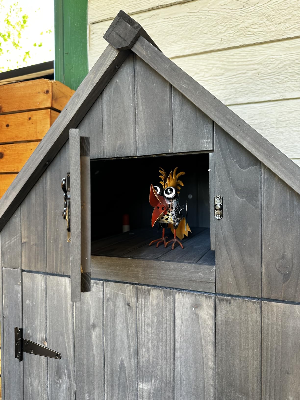 VINGLI Outdoor Wooden Storage Shed, Garden Shed Outside Tool Cabinet with Safety Latch, Patio Storage Organizer customer photo 2