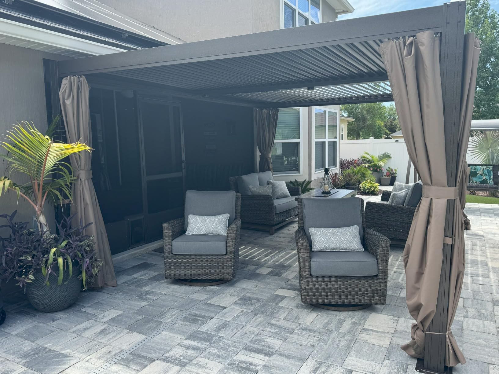 Domi 12x16 Aluminum Outdoor Louvered Pergola with Curtains and Netting customer photo 1