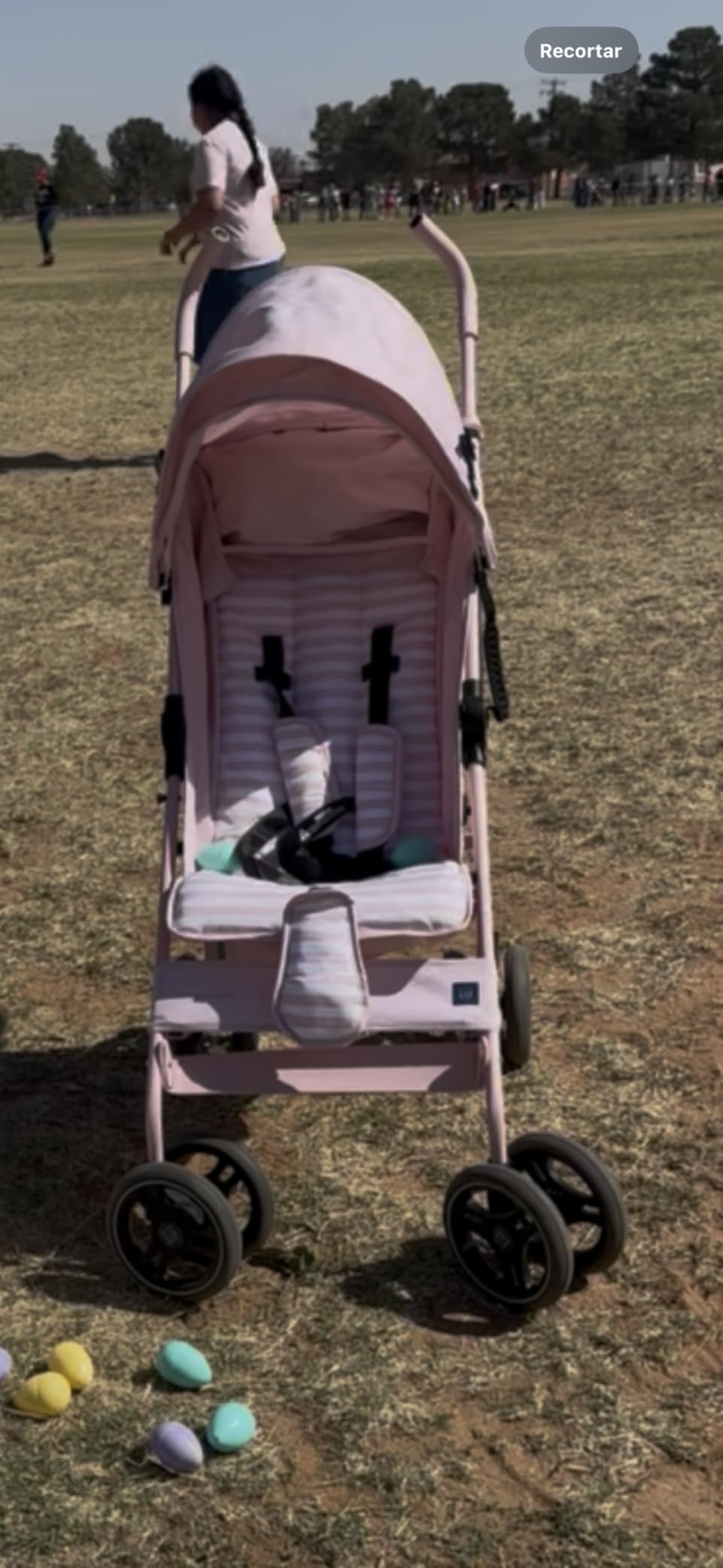 babyGap Classic Stroller - Lightweight Stroller with Recline, Compact Fold & Removable Parent Organizer - Made with Sustainable Materials, Pink Stripes customer photo 1