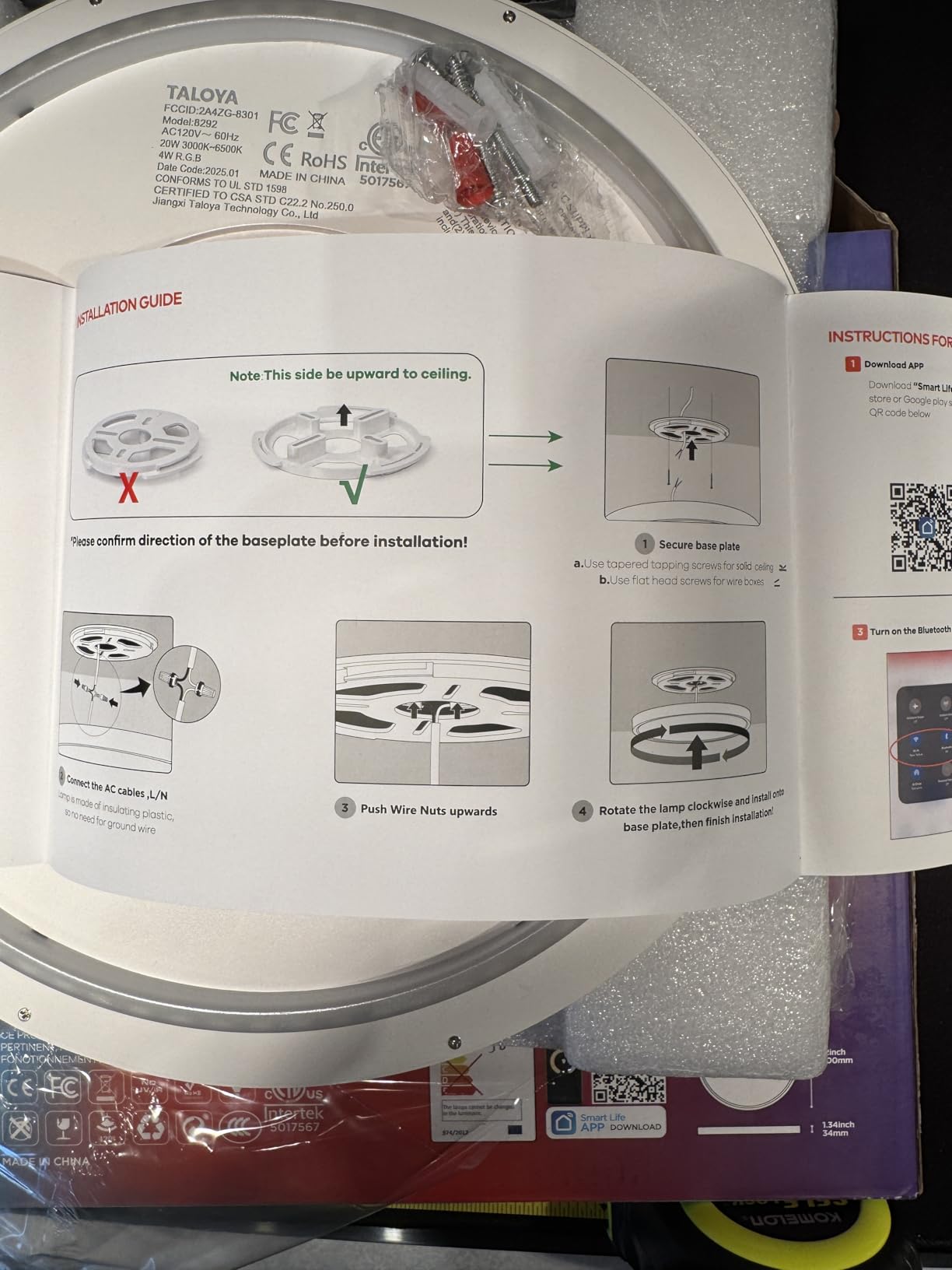 TALOYA Smart Ceiling Light,Main Light and RGB Night Light Dimmable,12 Inch customer photo 2
