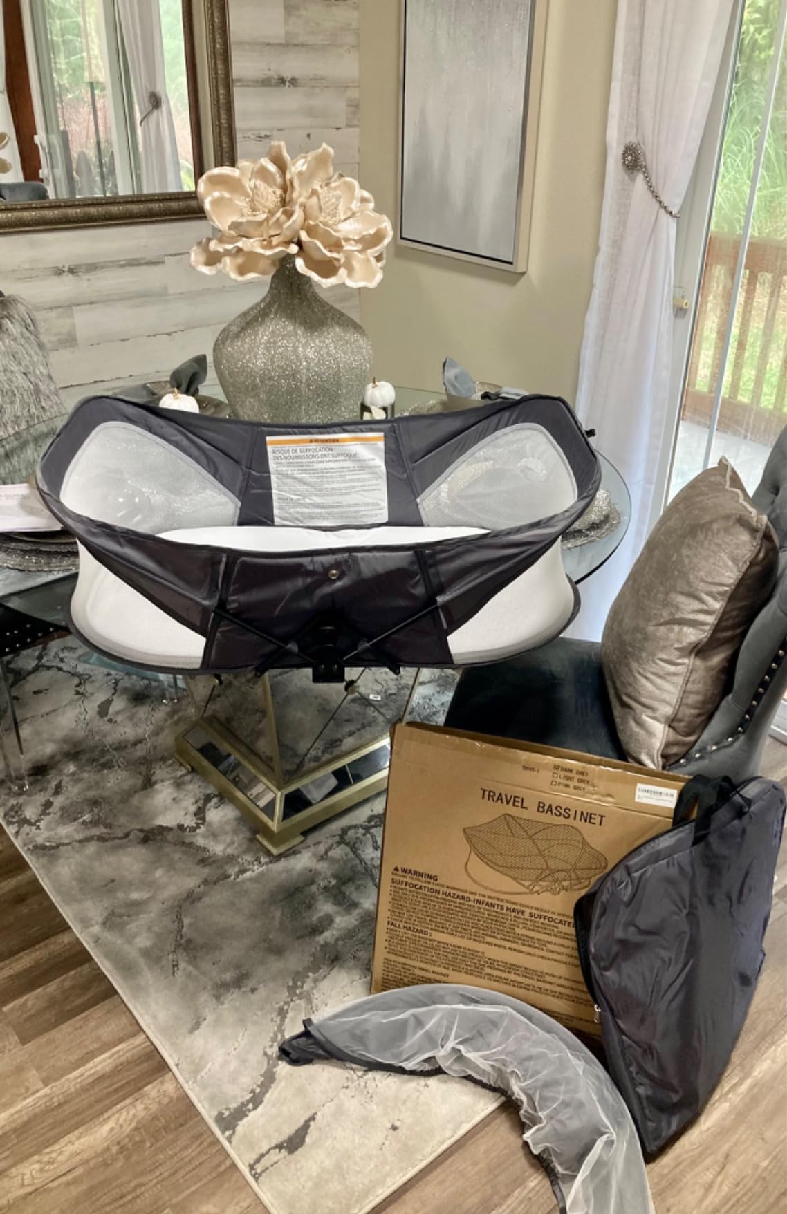 Soobaby Portable Travel Pod with Mosquito Net and Sunshade Canopy,Lightweight Washable,Gray customer photo 1