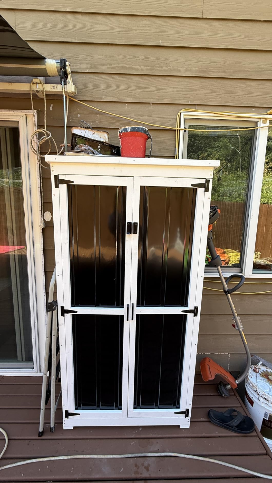 GDLF Outdoor Storage Cabinet, Wood & Metal Garden Shed, Tall Tool Organizer customer photo 1
