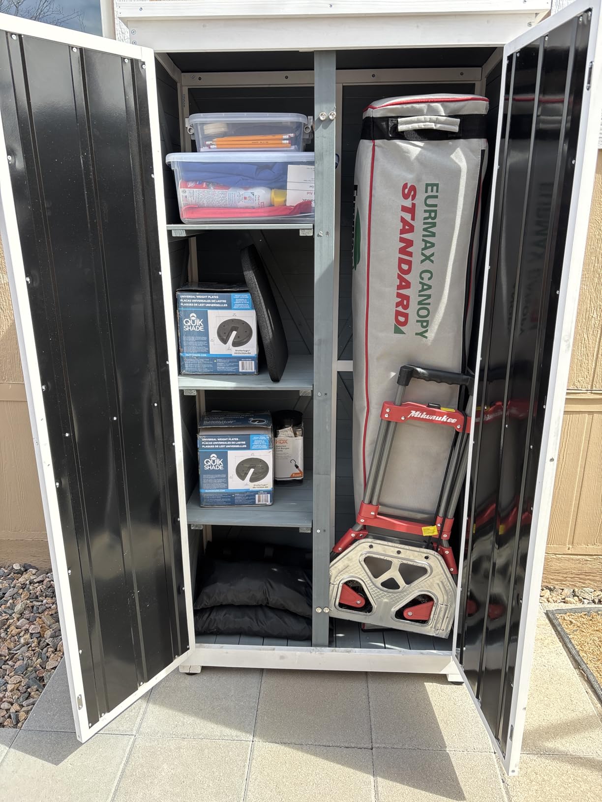 GDLF Outdoor Storage Cabinet, Wood & Metal Garden Shed, Tall Tool Organizer customer photo 2
