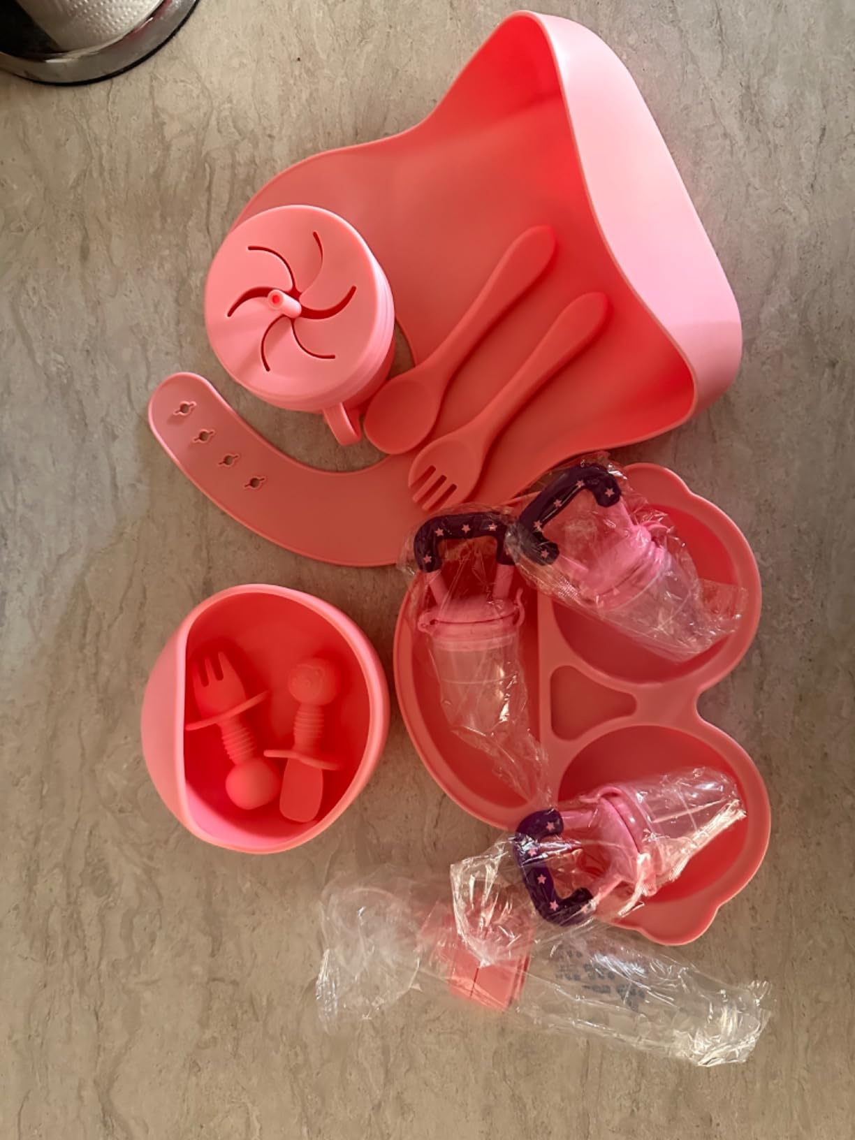 Silicone Baby Feeding Set,Miicasa Baby Led Weaning Supplies Kit With Suction Bowl & Car Plate, Bib, Spoon, Fork, Cup - Food-Grade Silicone, Dishwasher-Safe, No BPAs - For 3+ Months customer photo 1