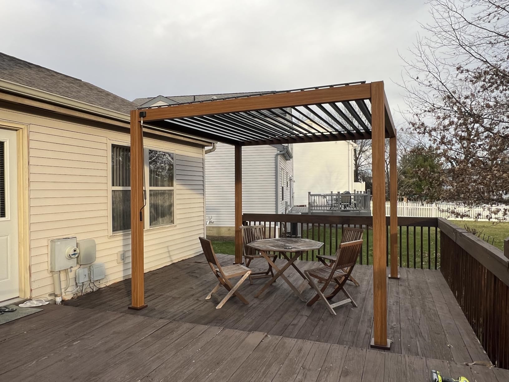 MIRADOR 111S Takasho Louvered Pergola, 10Ft x 10Ft, Full Aluminum Frame, Adjustable Roof for Outdoor Deck Garden PatioDurable, Cherry Oak customer photo 2