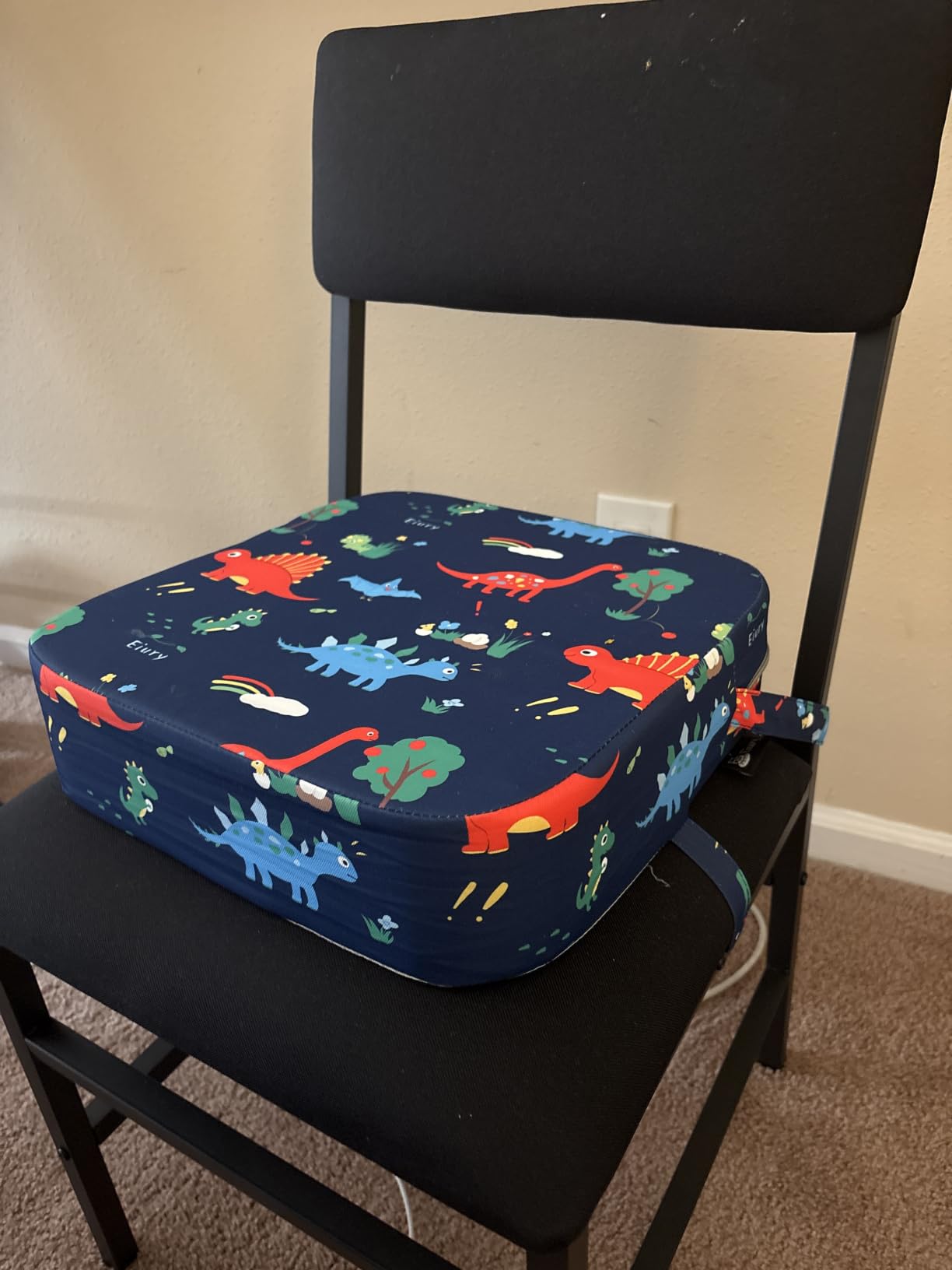 Eiury Toddler Booster Seat for Dining Table, Portable Kids Booster Seat with Safety Buckles Portable Increasing Booster Cushion with Non-Slip Bottom (Blue Dinosaur) customer photo 2