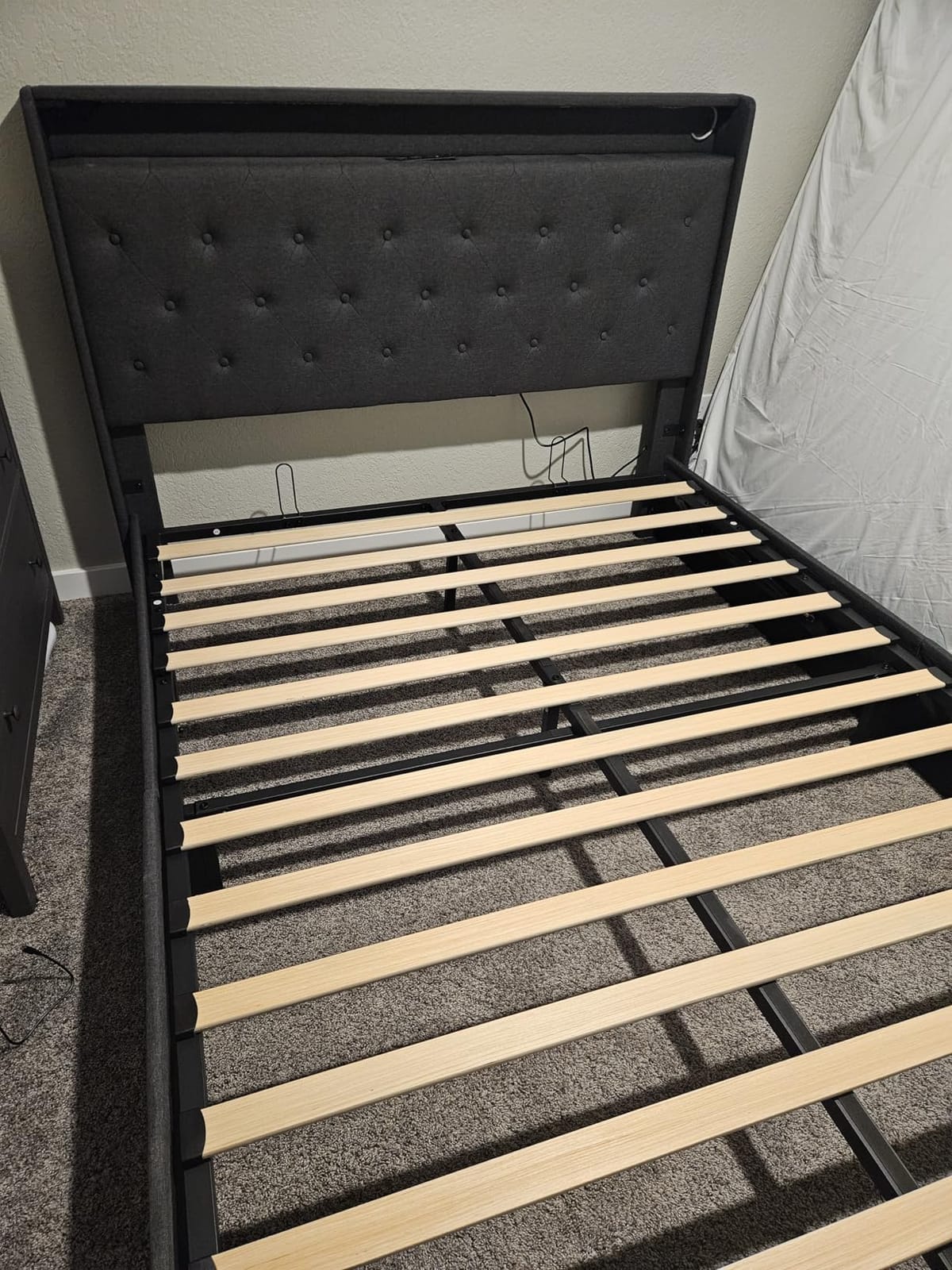 Full Lift Up Storage Bed Frame w/Charging Station & LED Lights, Dark Grey customer photo 1