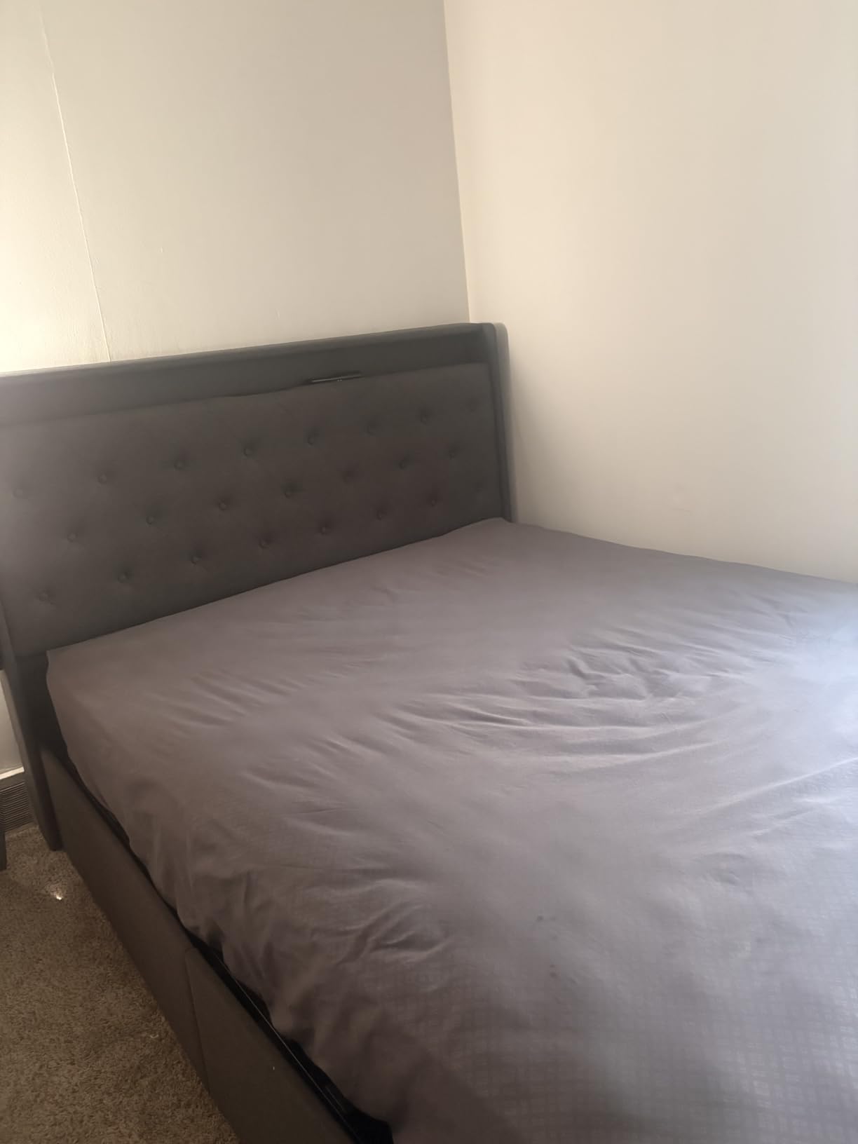 Full Lift Up Storage Bed Frame w/Charging Station & LED Lights, Dark Grey customer photo 2